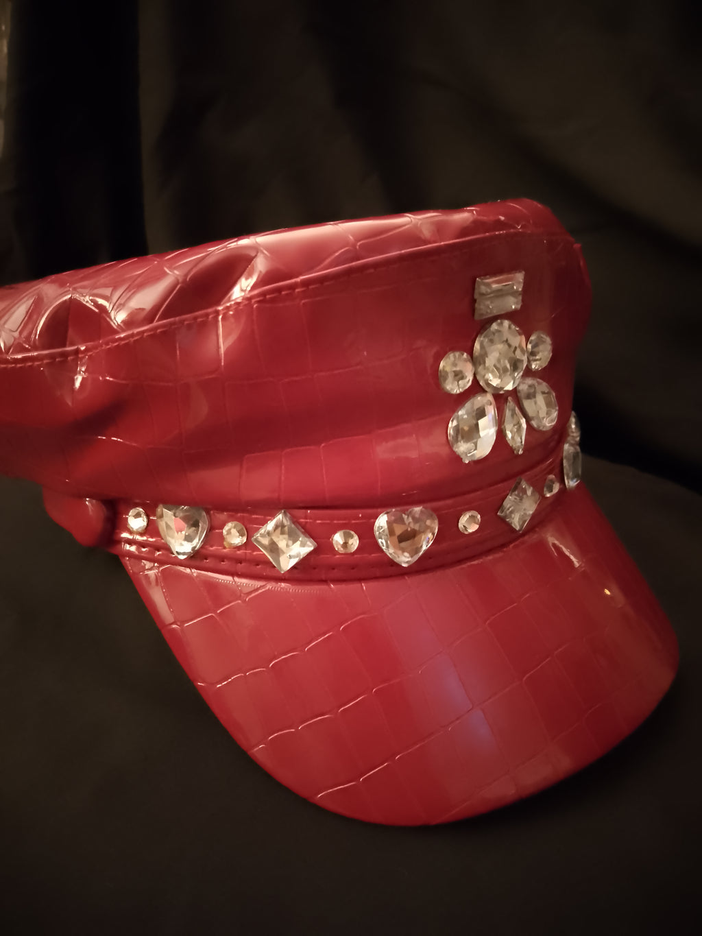Scarlet Fire Red Patent Leather Captain Hat