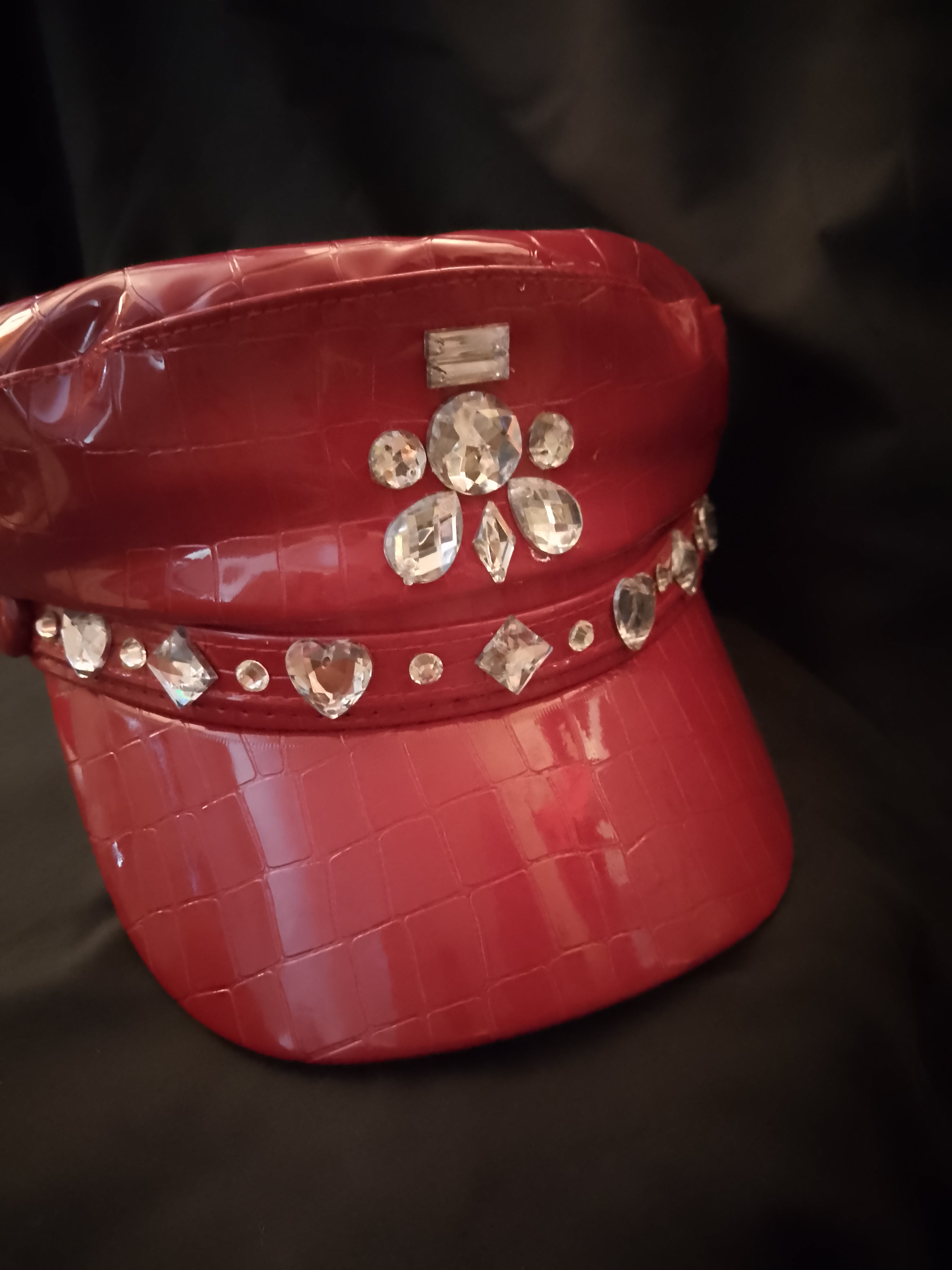 Scarlet Fire Red Patent Leather Captain Hat