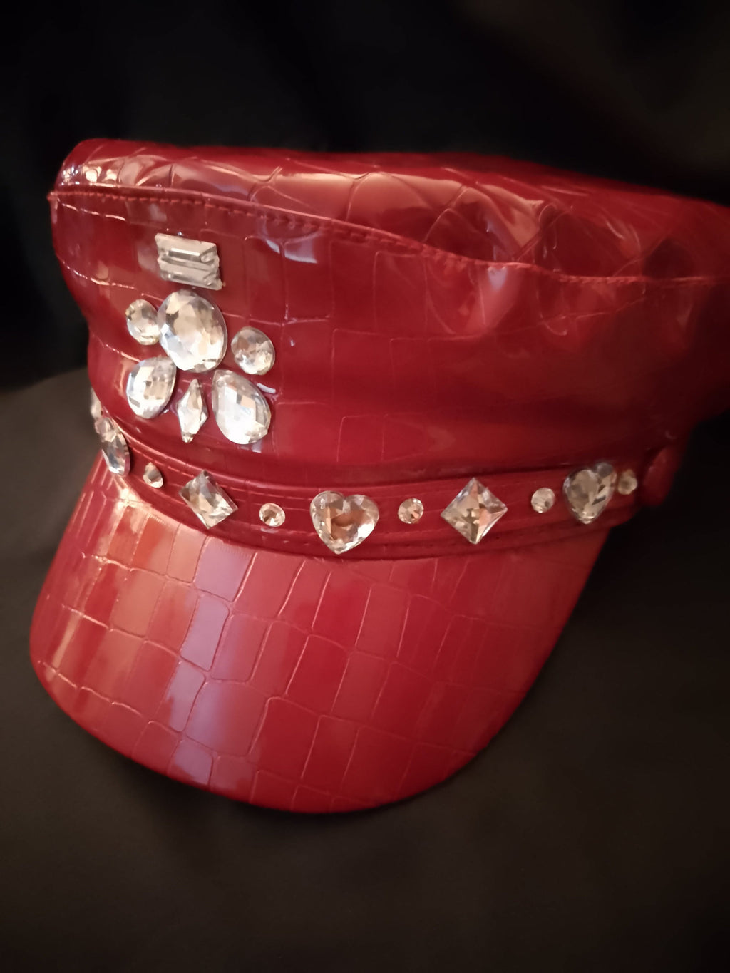 Scarlet Fire Red Patent Leather Captain Hat