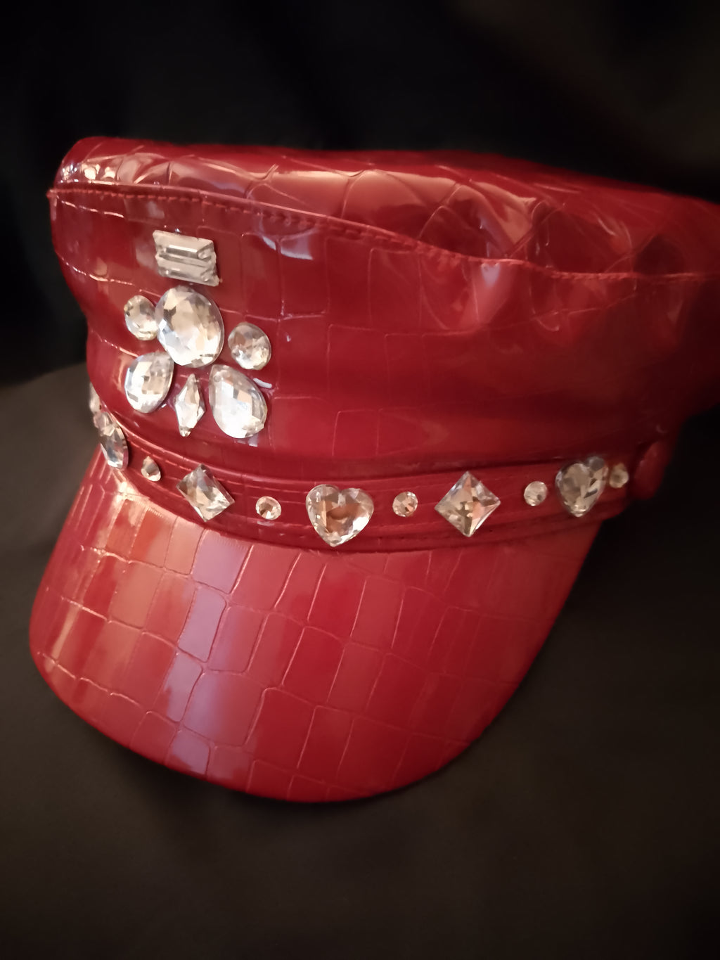 Scarlet Fire Red Patent Leather Captain Hat