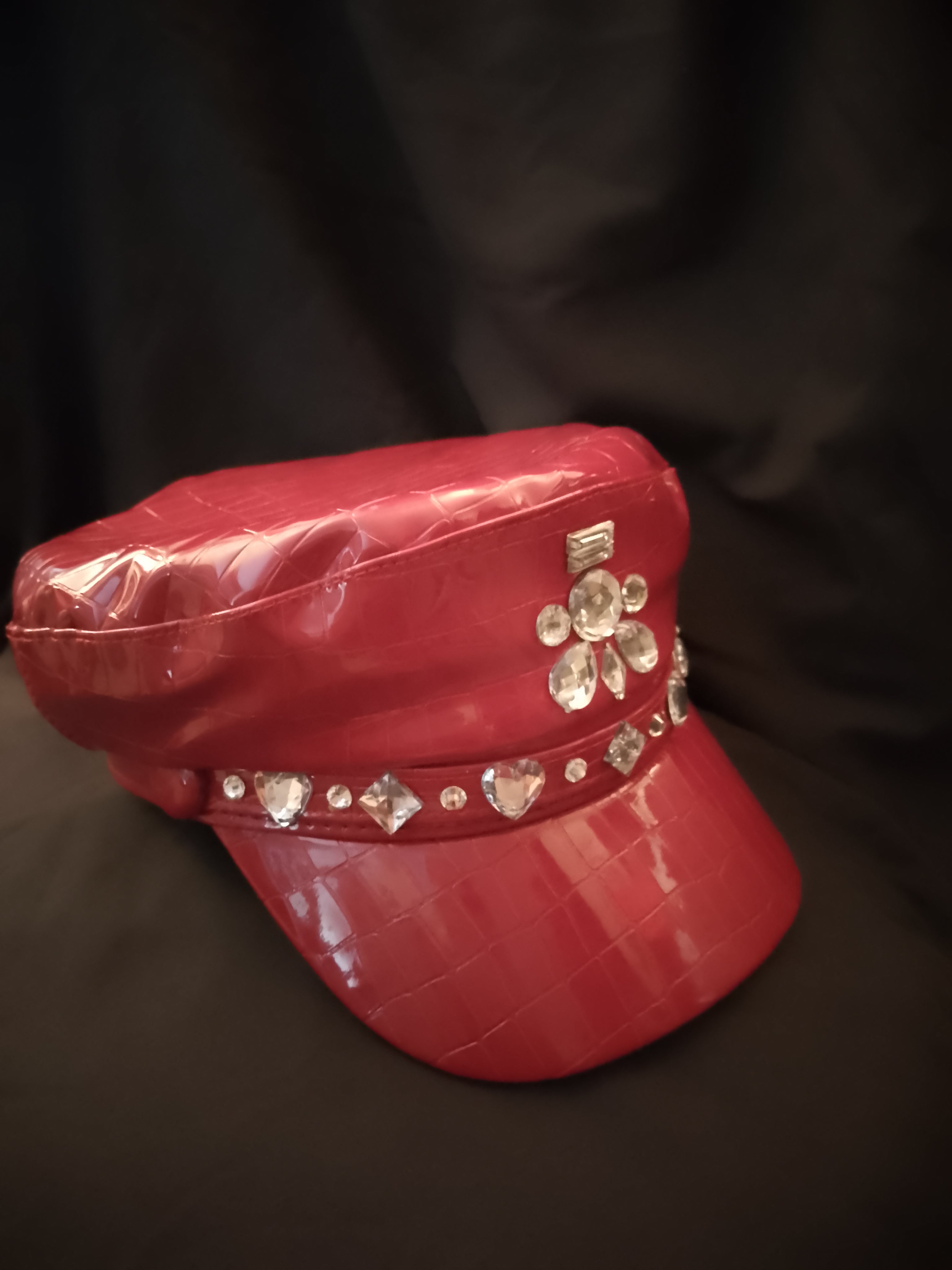 Scarlet Fire Red Patent Leather Captain Hat