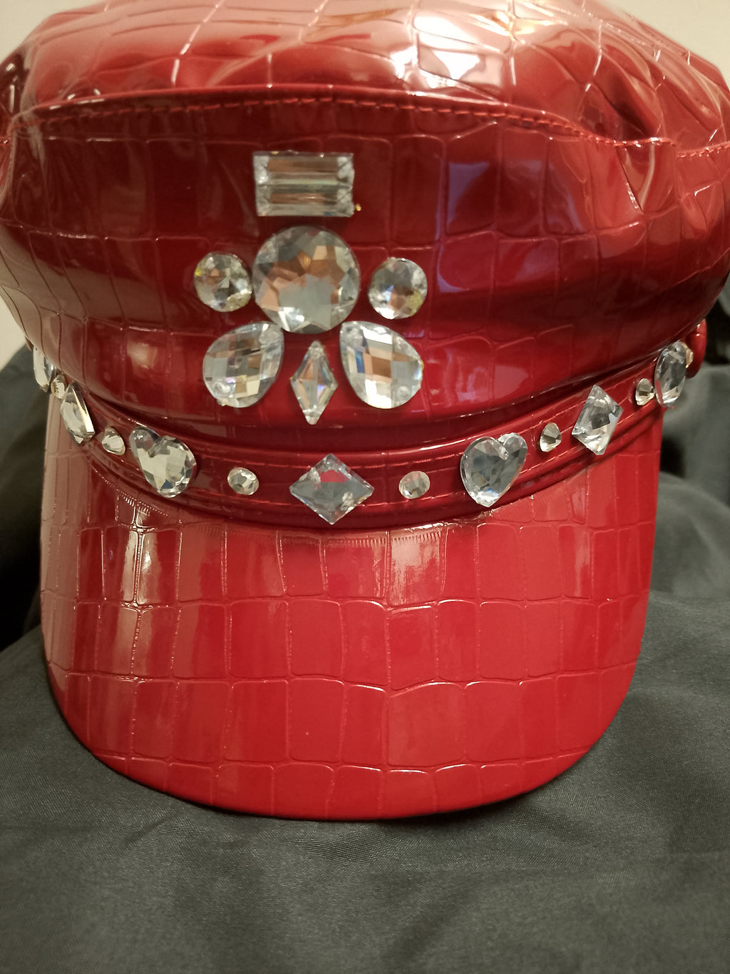 Scarlet Fire Red Patent Leather Captain Hat