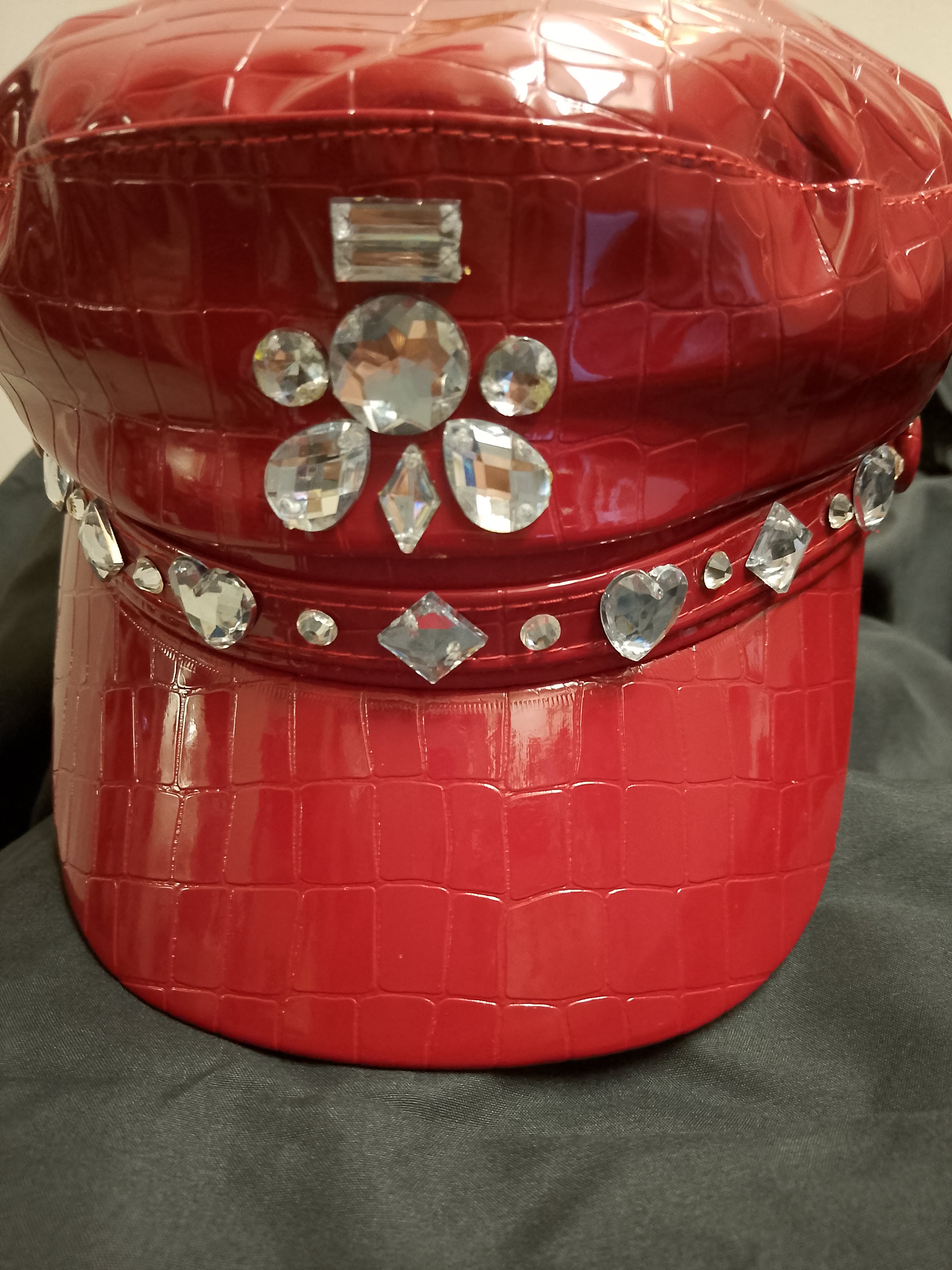 Scarlet Fire Red Patent Leather Captain Hat