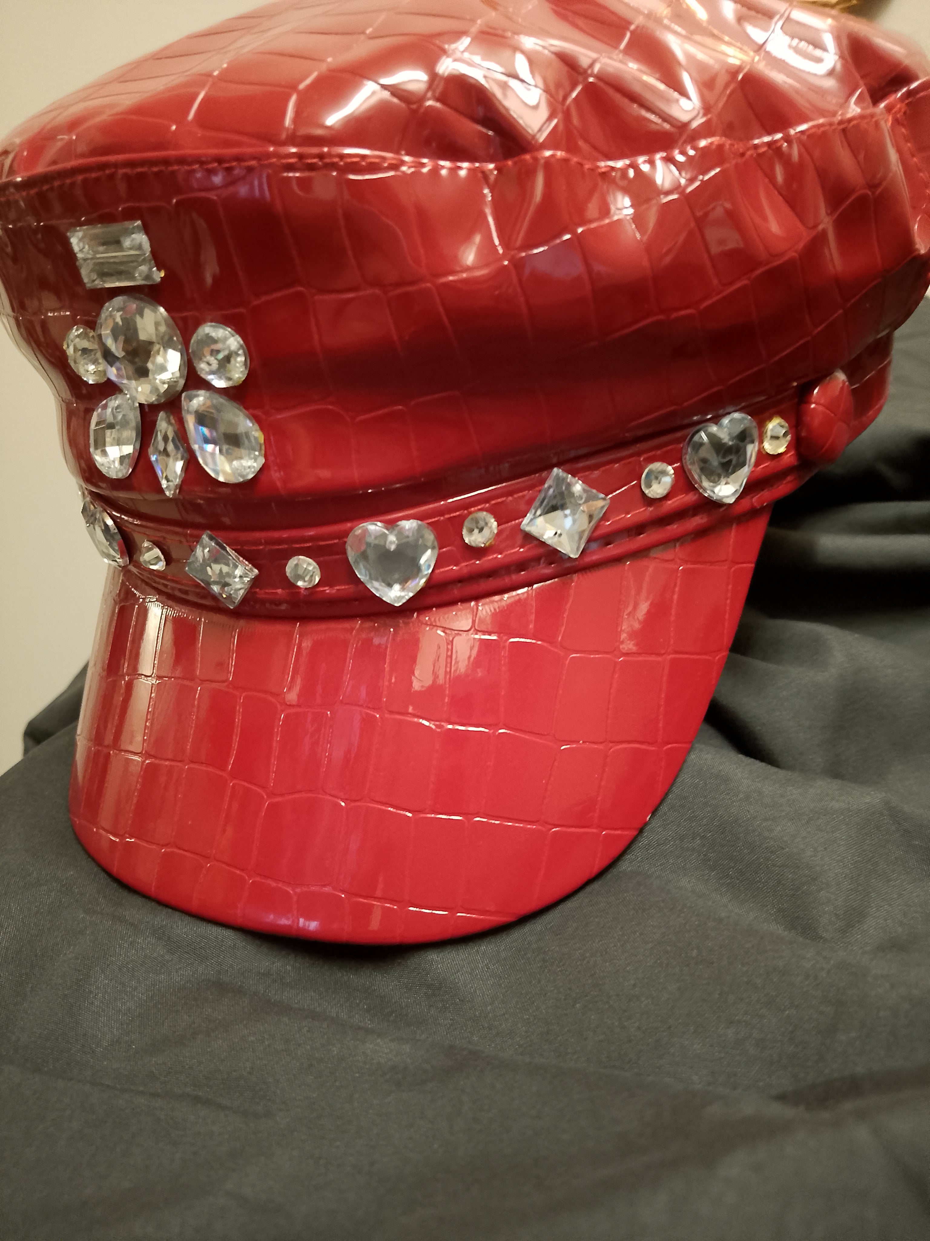 Scarlet Fire Red Patent Leather Captain Hat