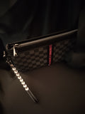 Oxford Cross Cut Grey Crimson Finish Line Clutch Hand Bag Silver Gem Studded Handle