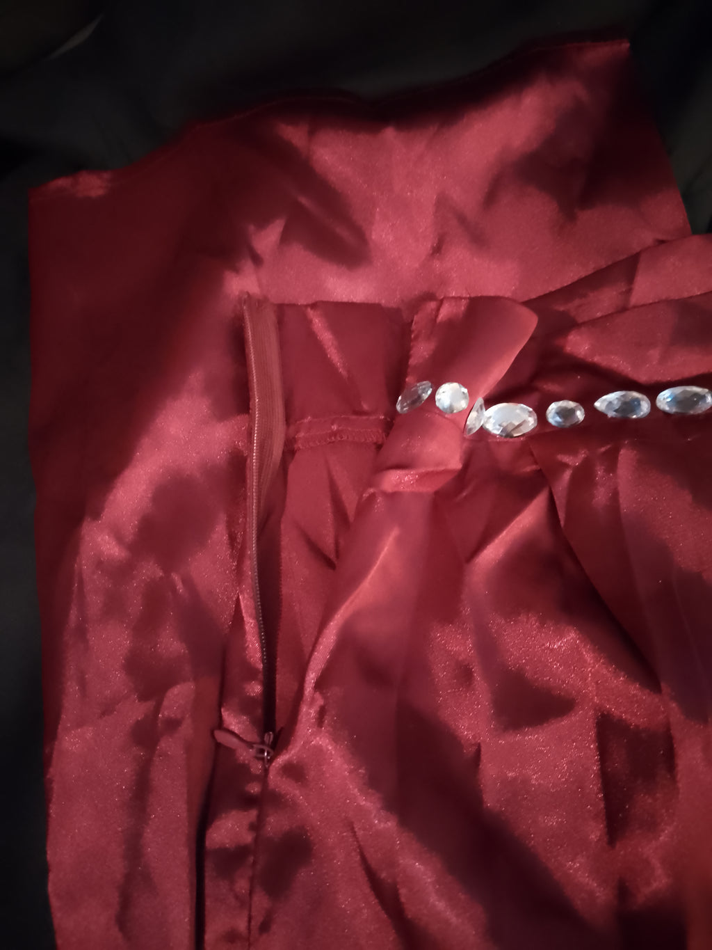 Candy Apple Red Kisses Satin Tie Back Top Wide Leg Pant Set W/ Silver Gems