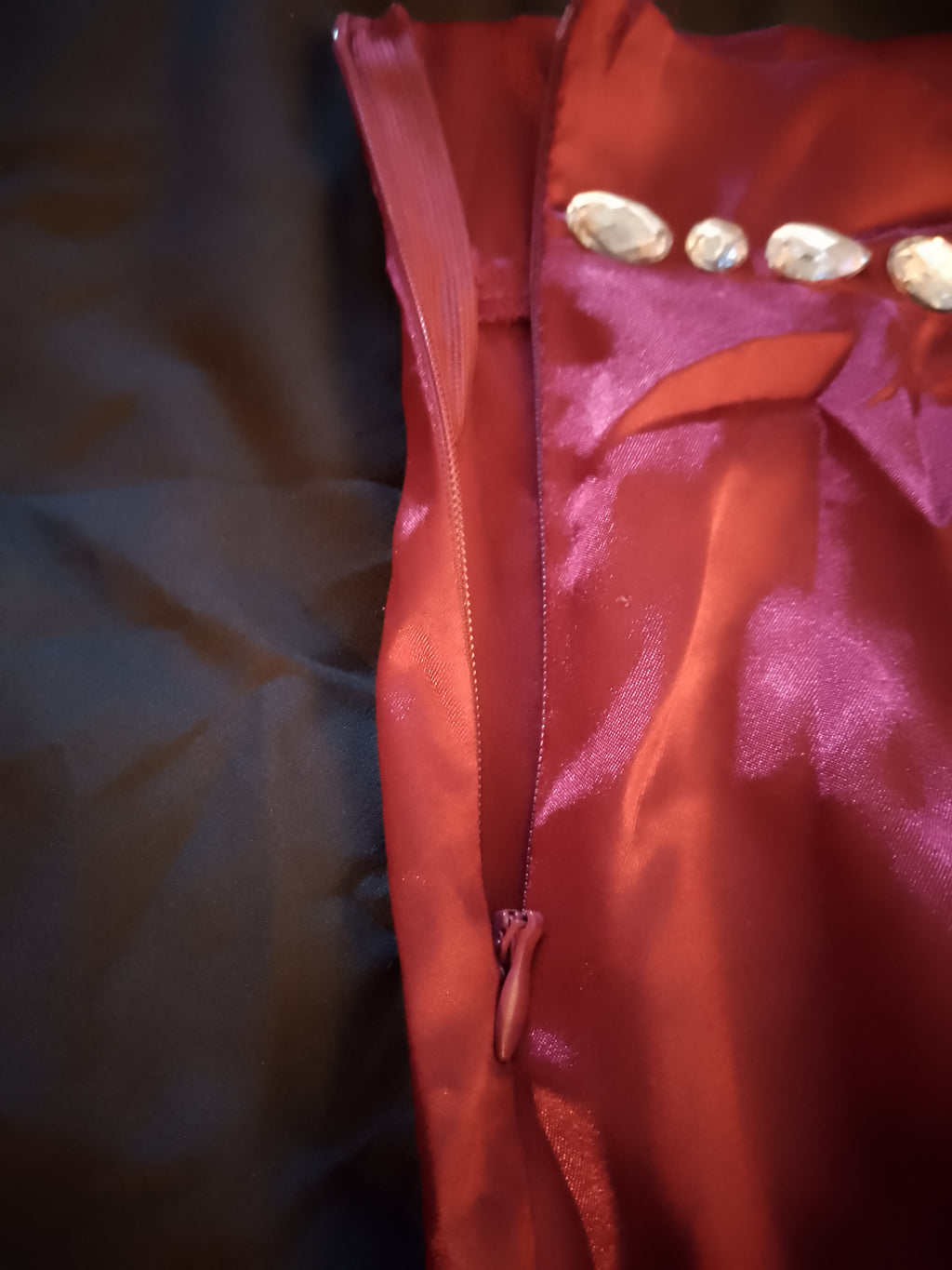 Candy Apple Red Kisses Satin Tie Back Top Wide Leg Pant Set W/ Silver Gems