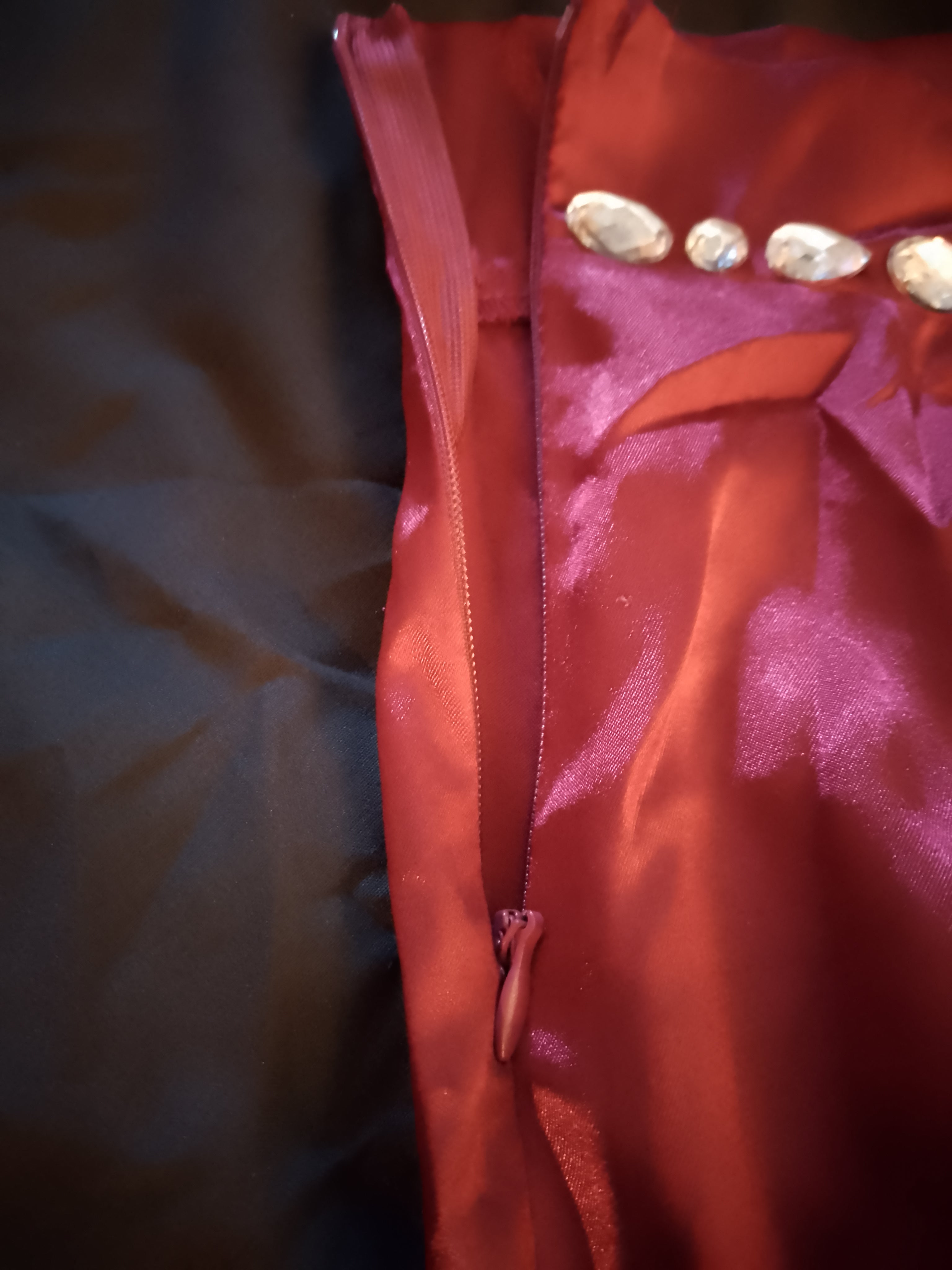 Candy Apple Red Kisses Satin Tie Back Top Wide Leg Pant Set W/ Silver Gems