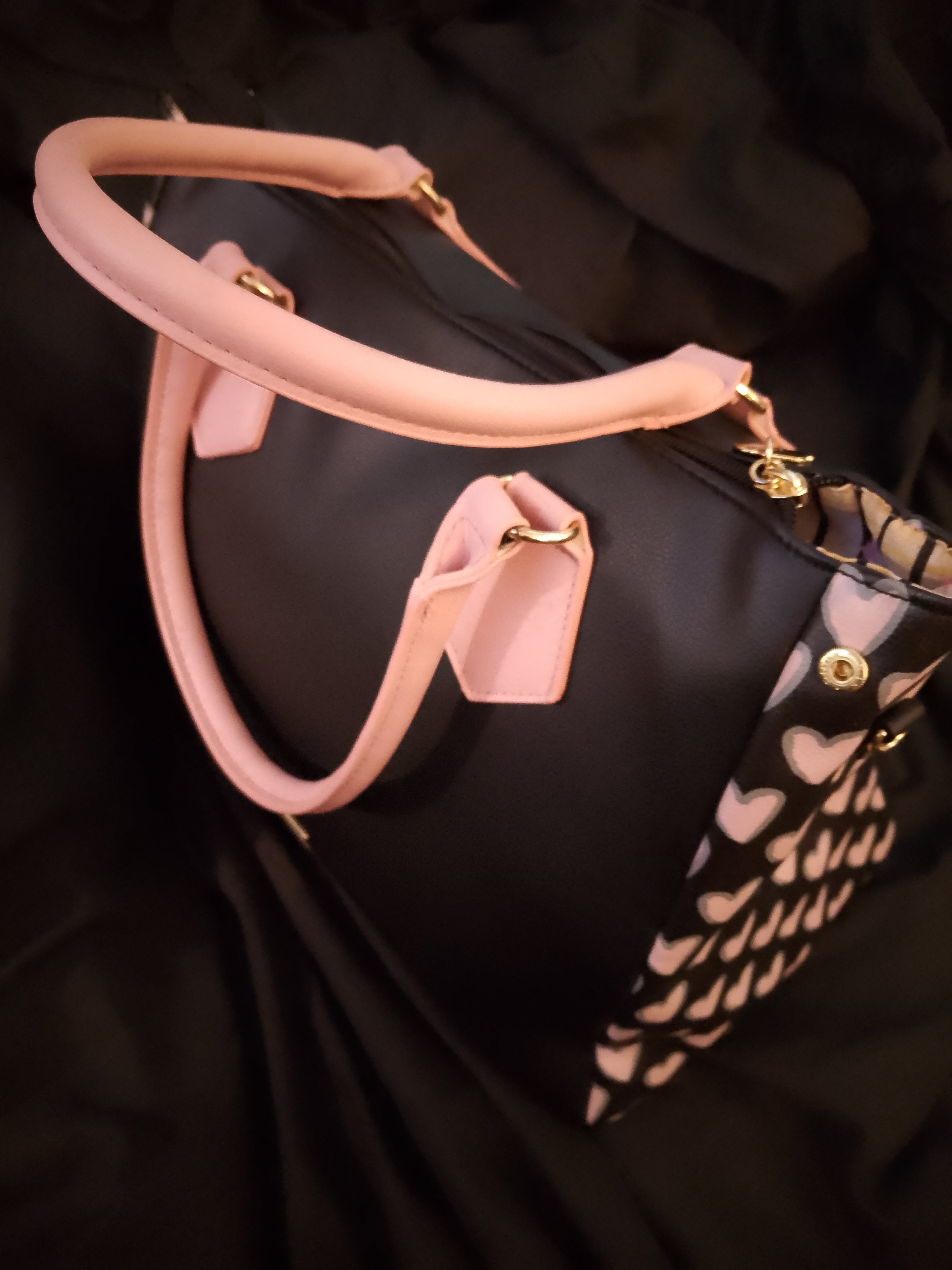 T -  Cat Face Meow Black & Baby Pink Over Sized Bag