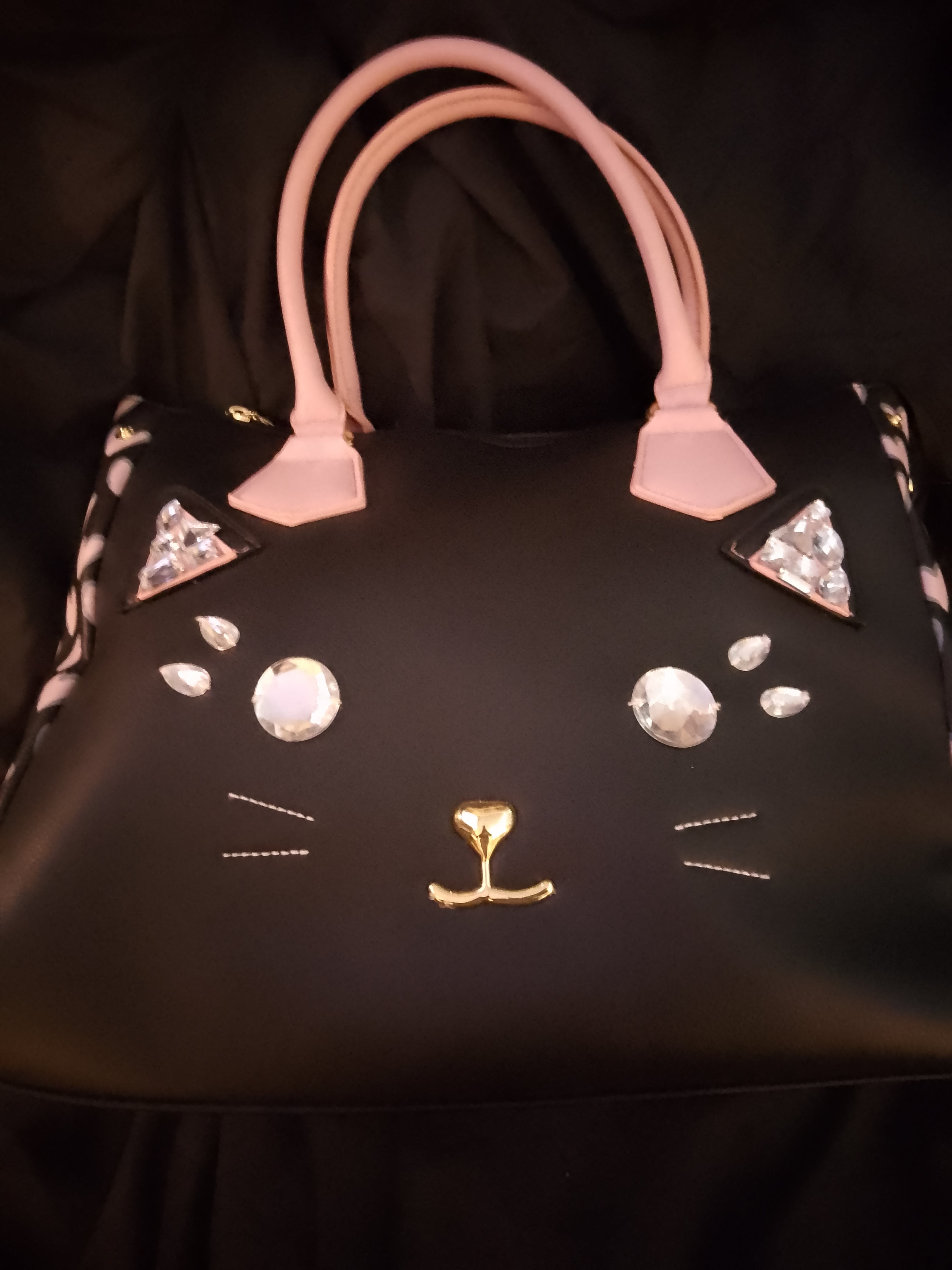 T -  Cat Face Meow Black & Baby Pink Over Sized Bag