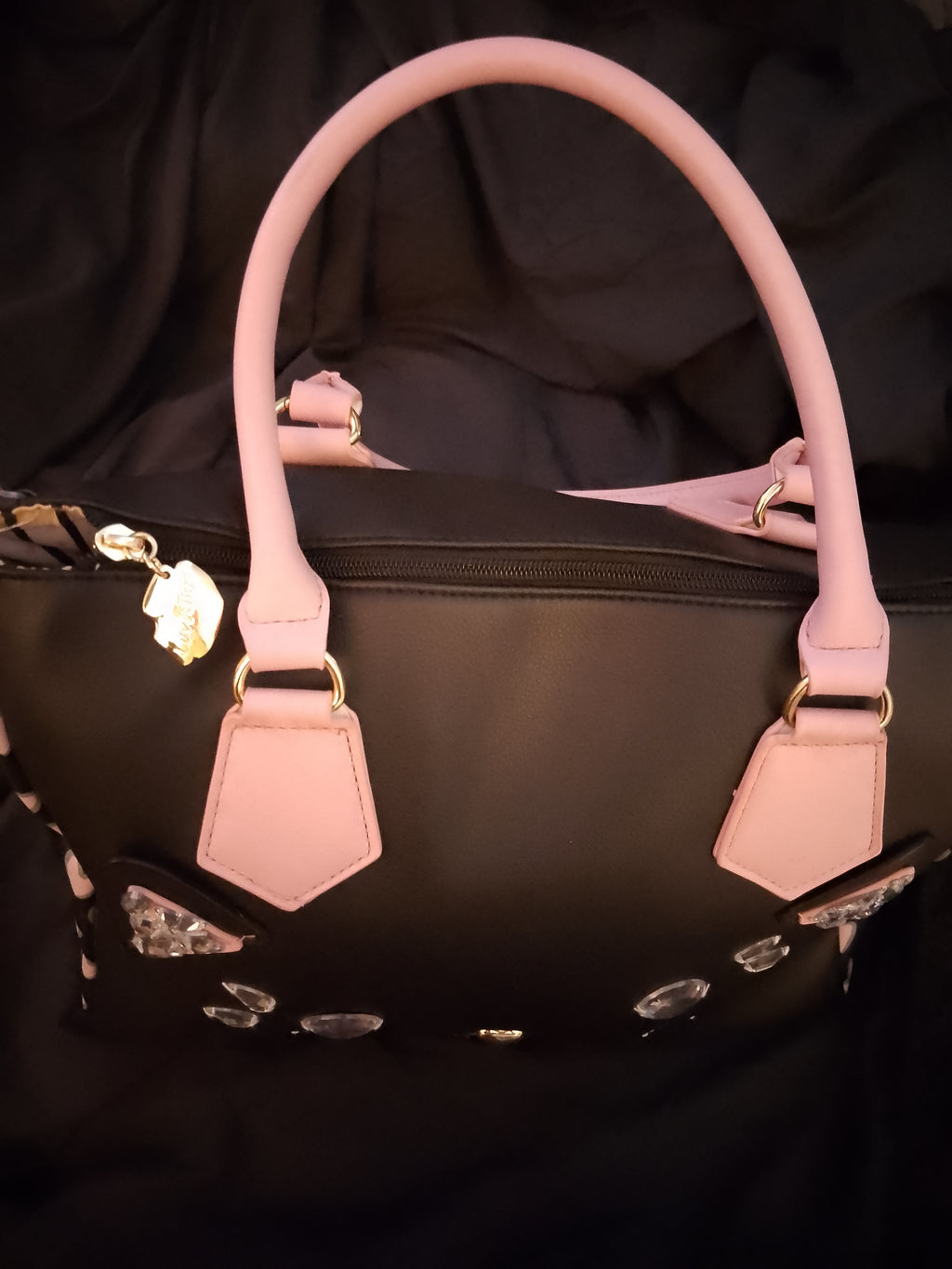 T -  Cat Face Meow Black & Baby Pink Over Sized Bag