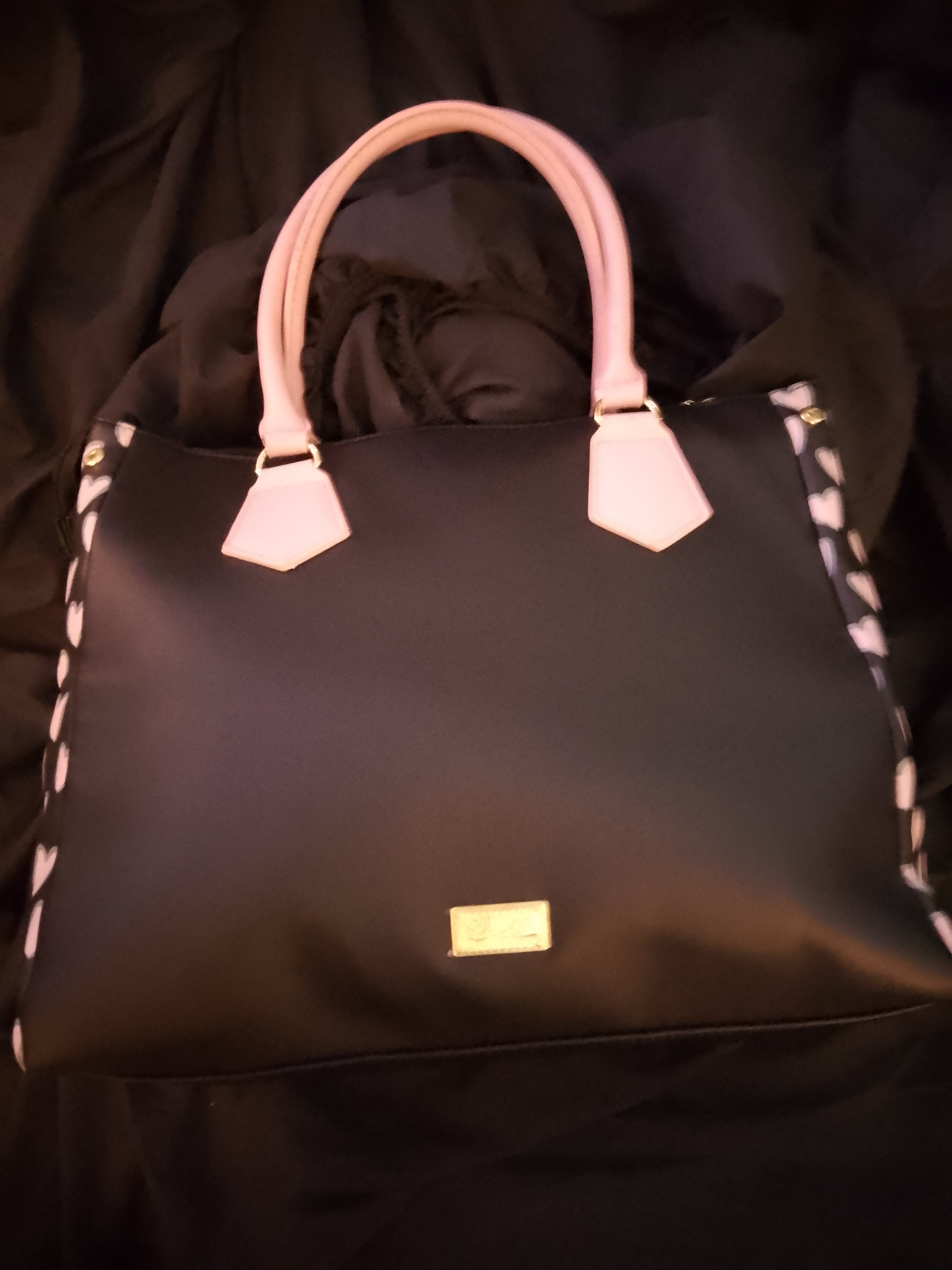 T -  Cat Face Meow Black & Baby Pink Over Sized Bag