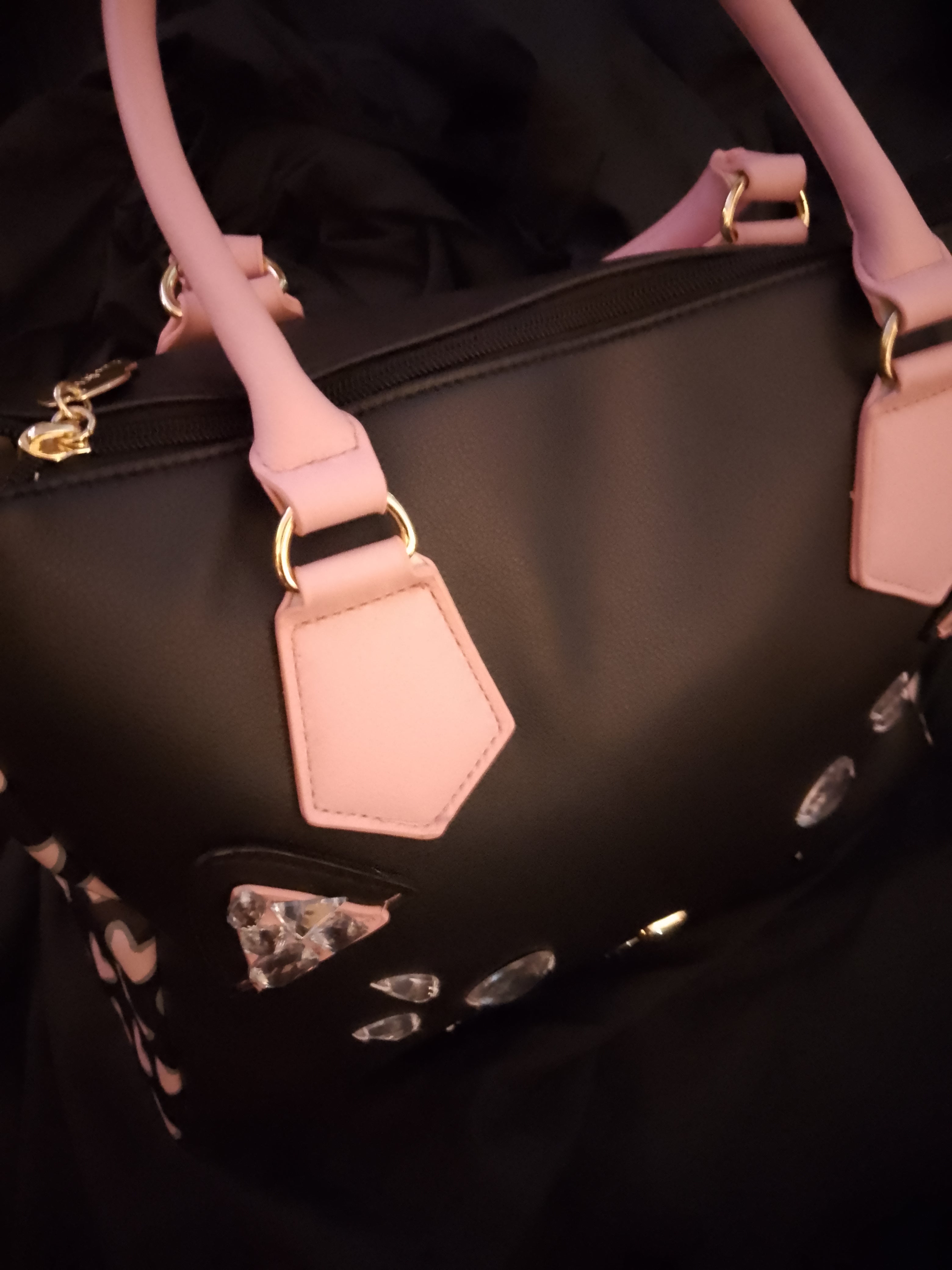 T -  Cat Face Meow Black & Baby Pink Over Sized Bag
