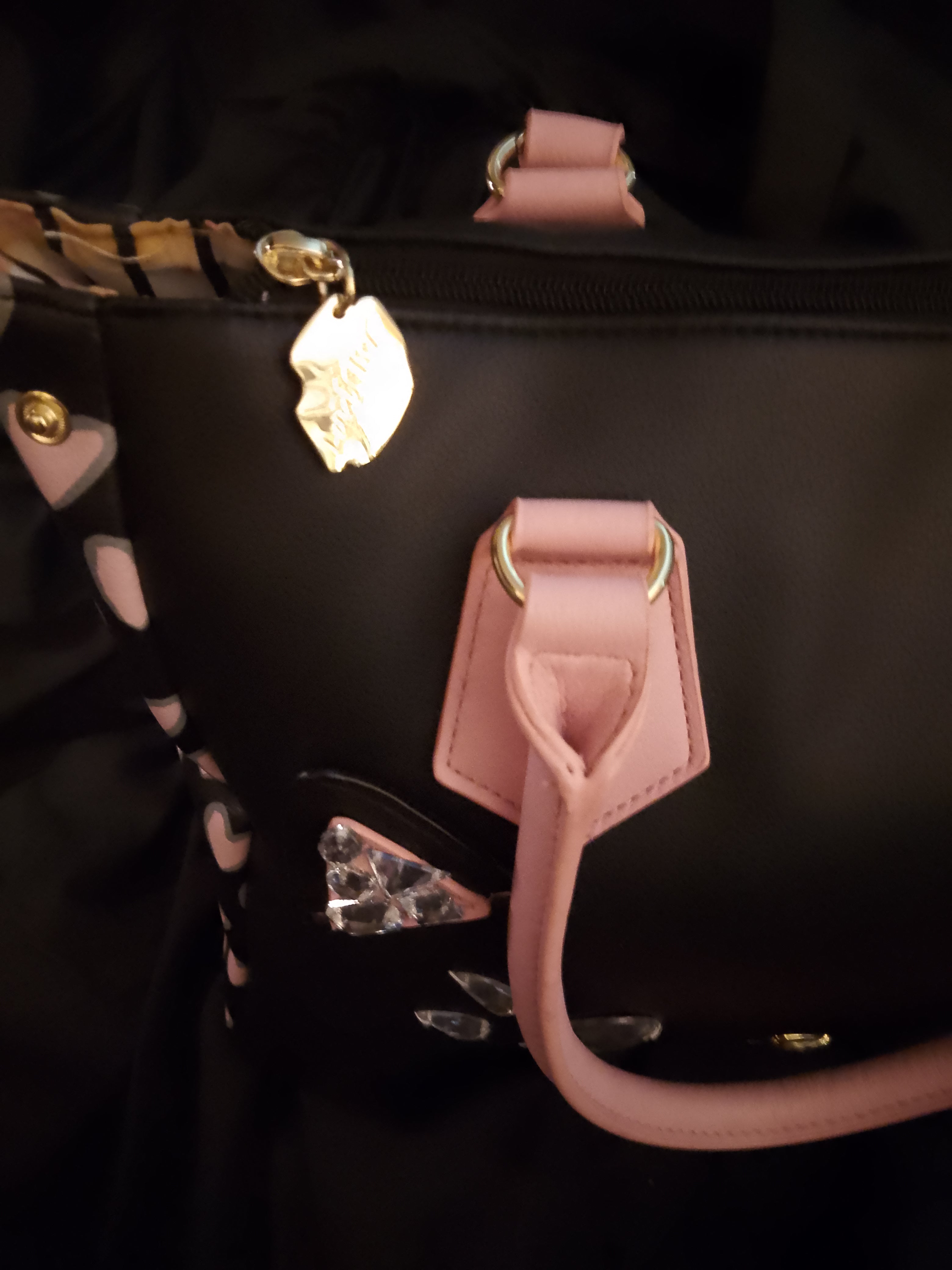 T -  Cat Face Meow Black & Baby Pink Over Sized Bag