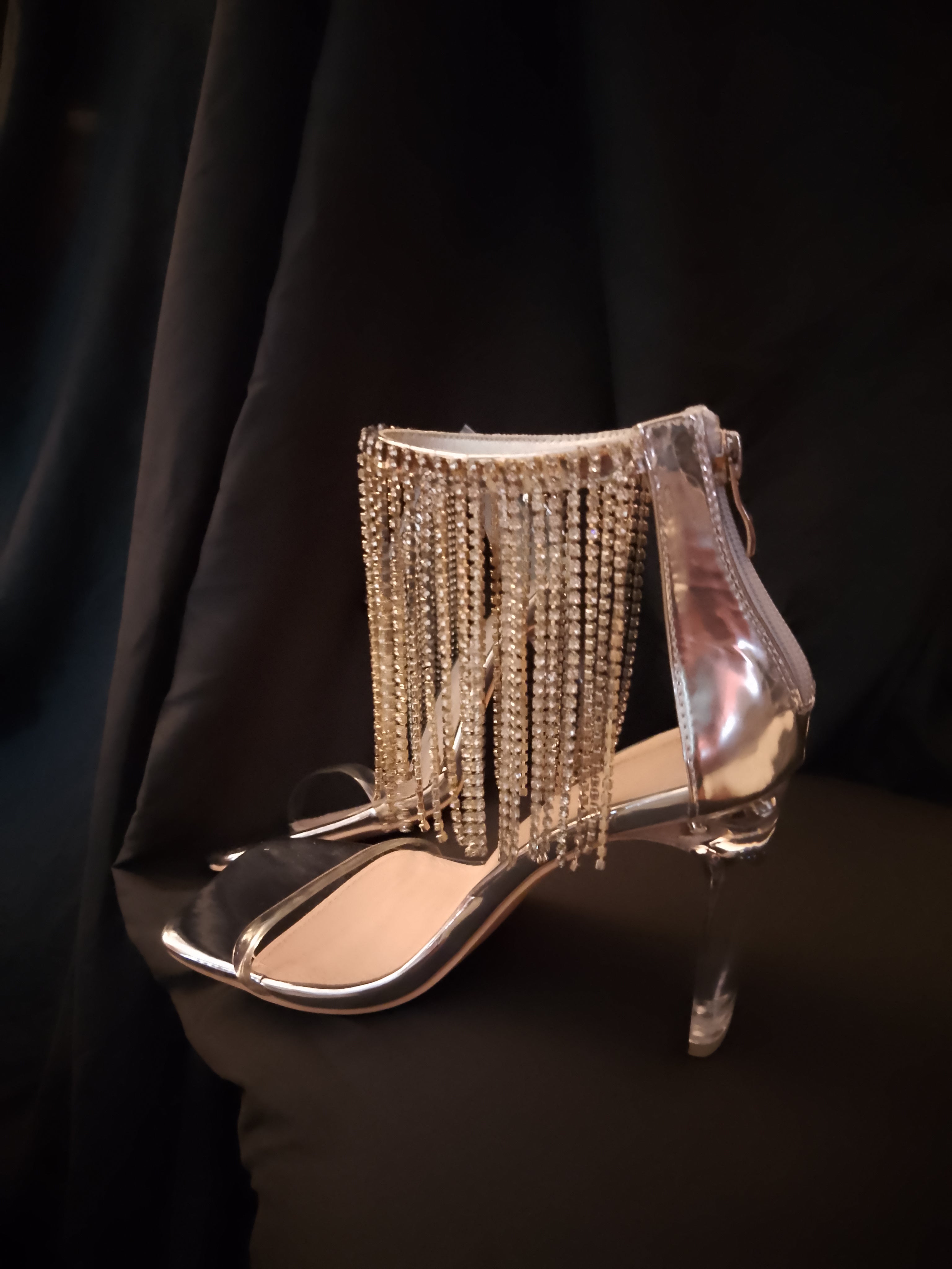 Platinum Sway To The Beat Cascade Tassel Clear Heel Pumps