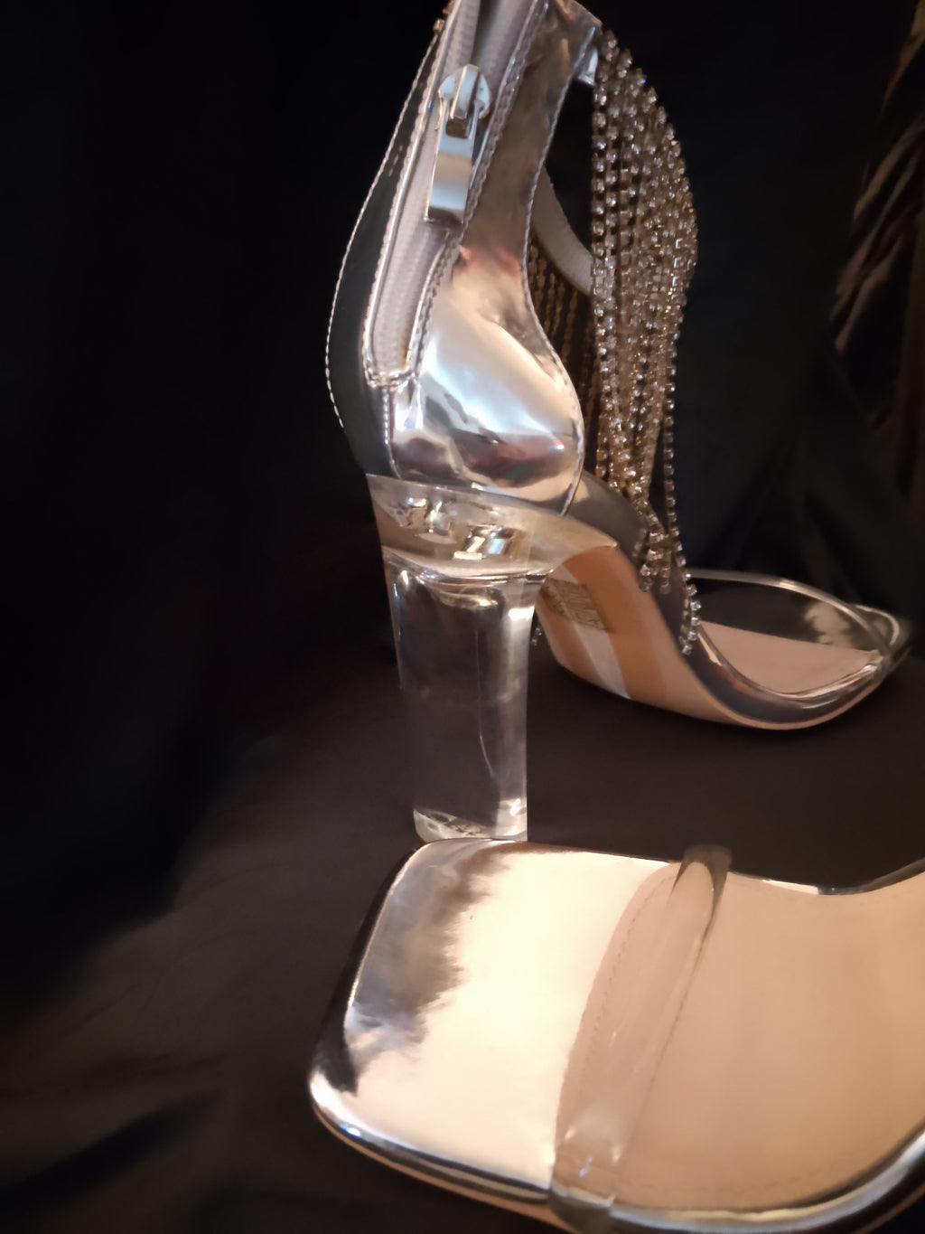 Platinum Sway To The Beat Cascade Tassel Clear Heel Pumps