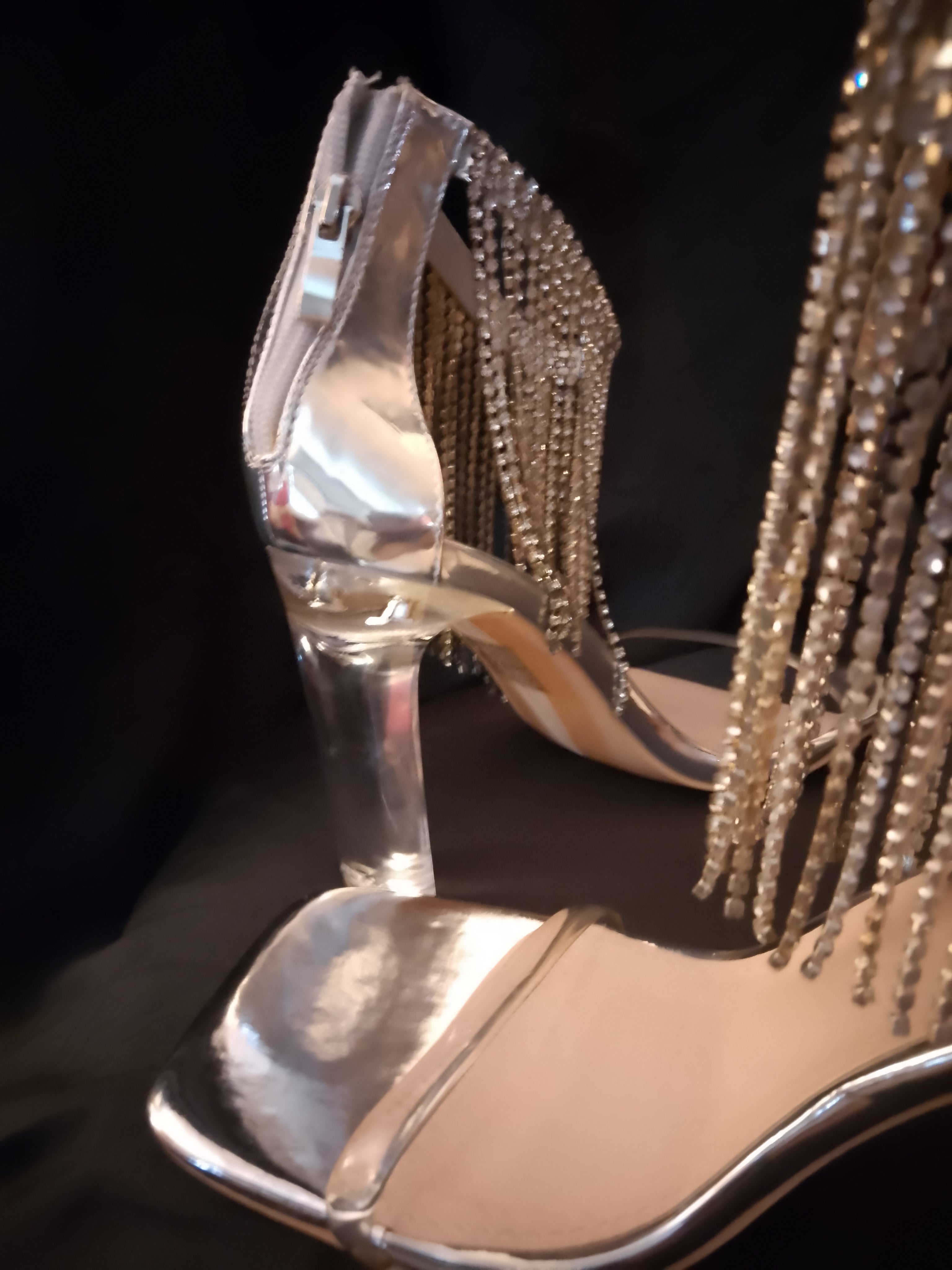 Platinum Sway To The Beat Cascade Tassel Clear Heel Pumps