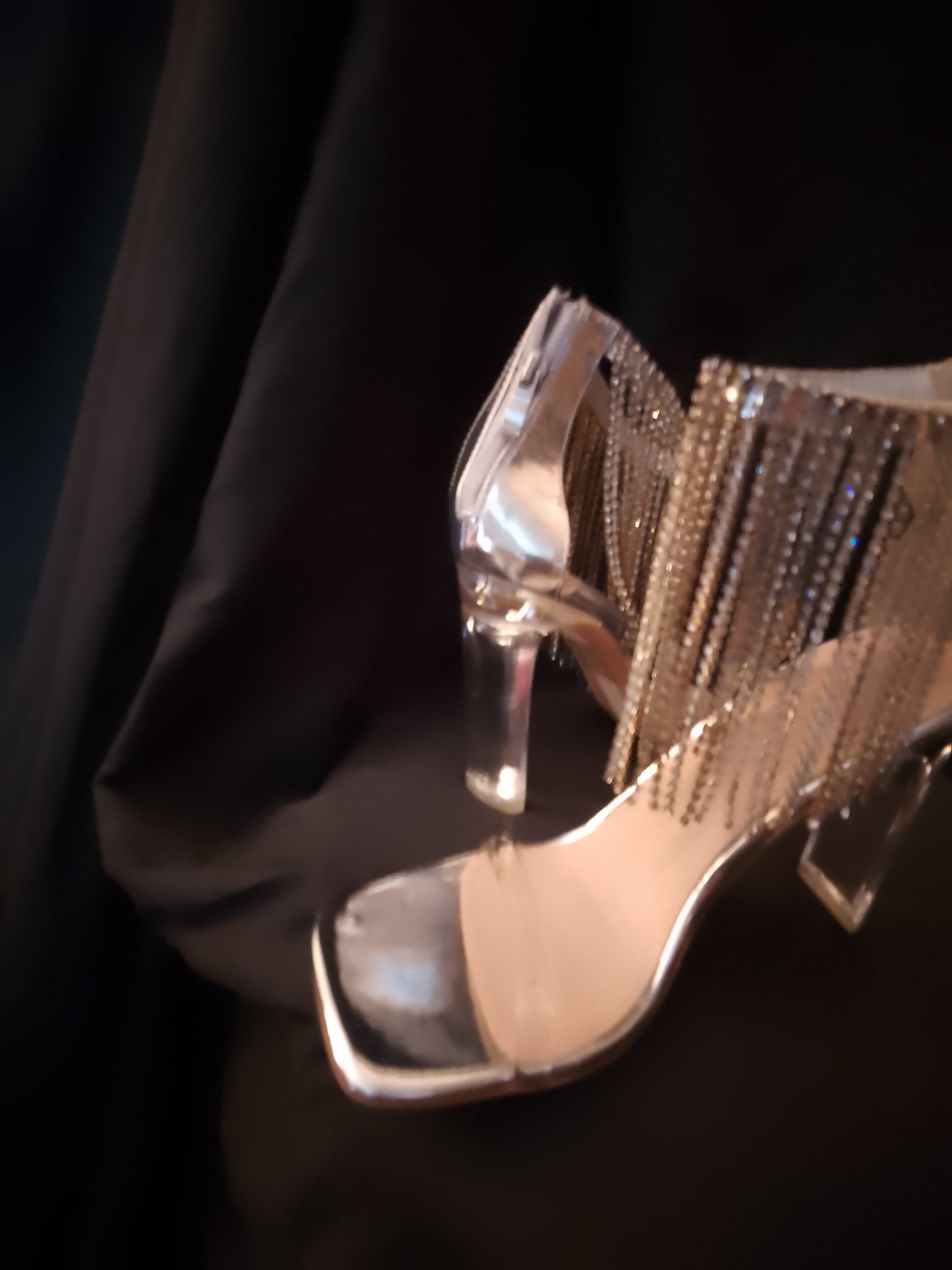 Platinum Sway To The Beat Cascade Tassel Clear Heel Pumps