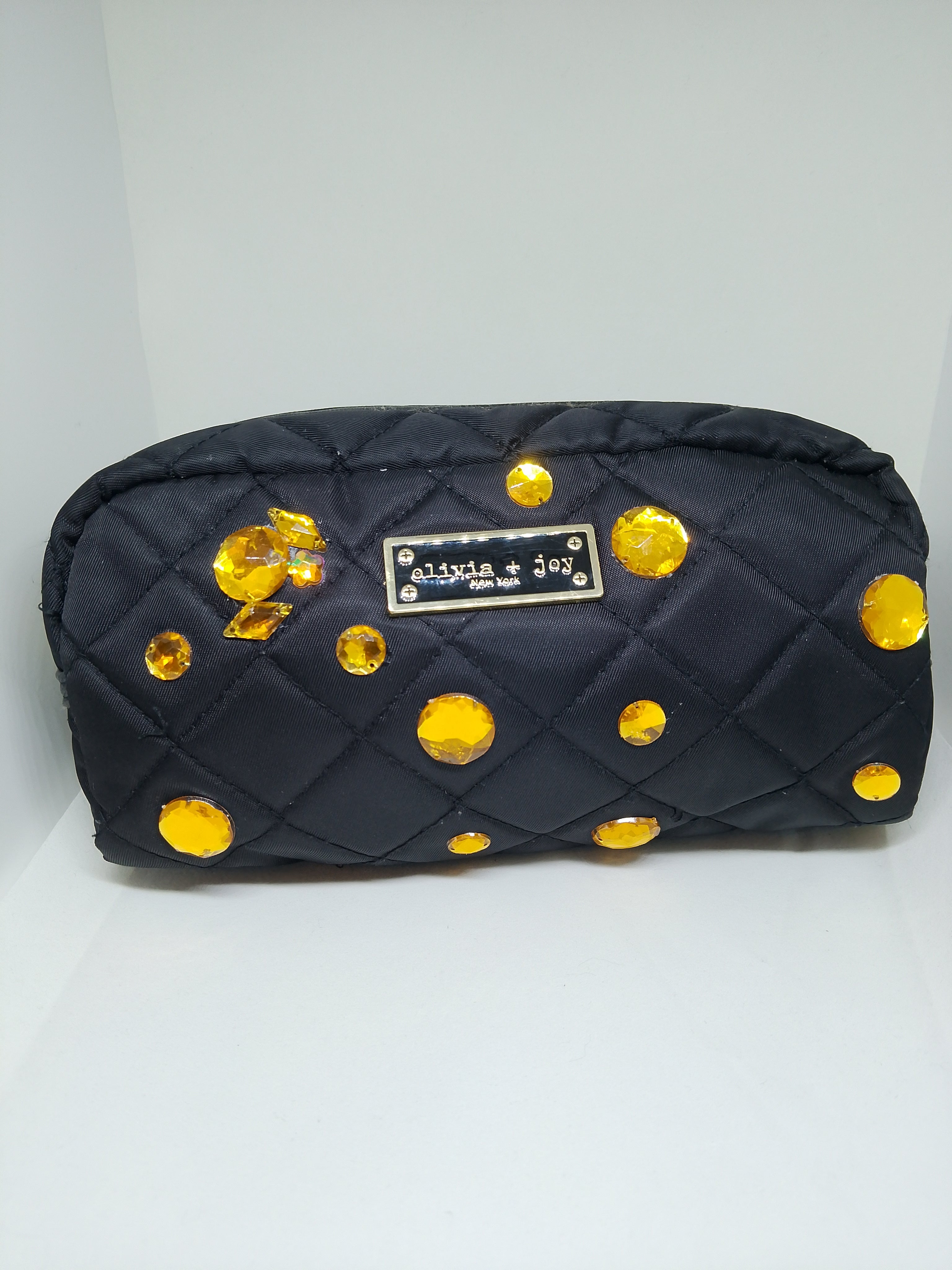 Couture Vanity Quilted Black Make-Up Pouch Zip Up Bag