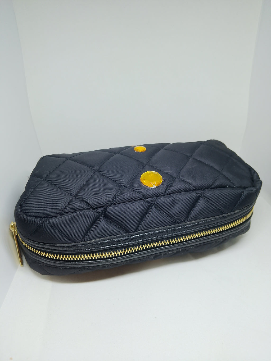 Couture Vanity Quilted Black Make-Up Pouch Zip Up Bag