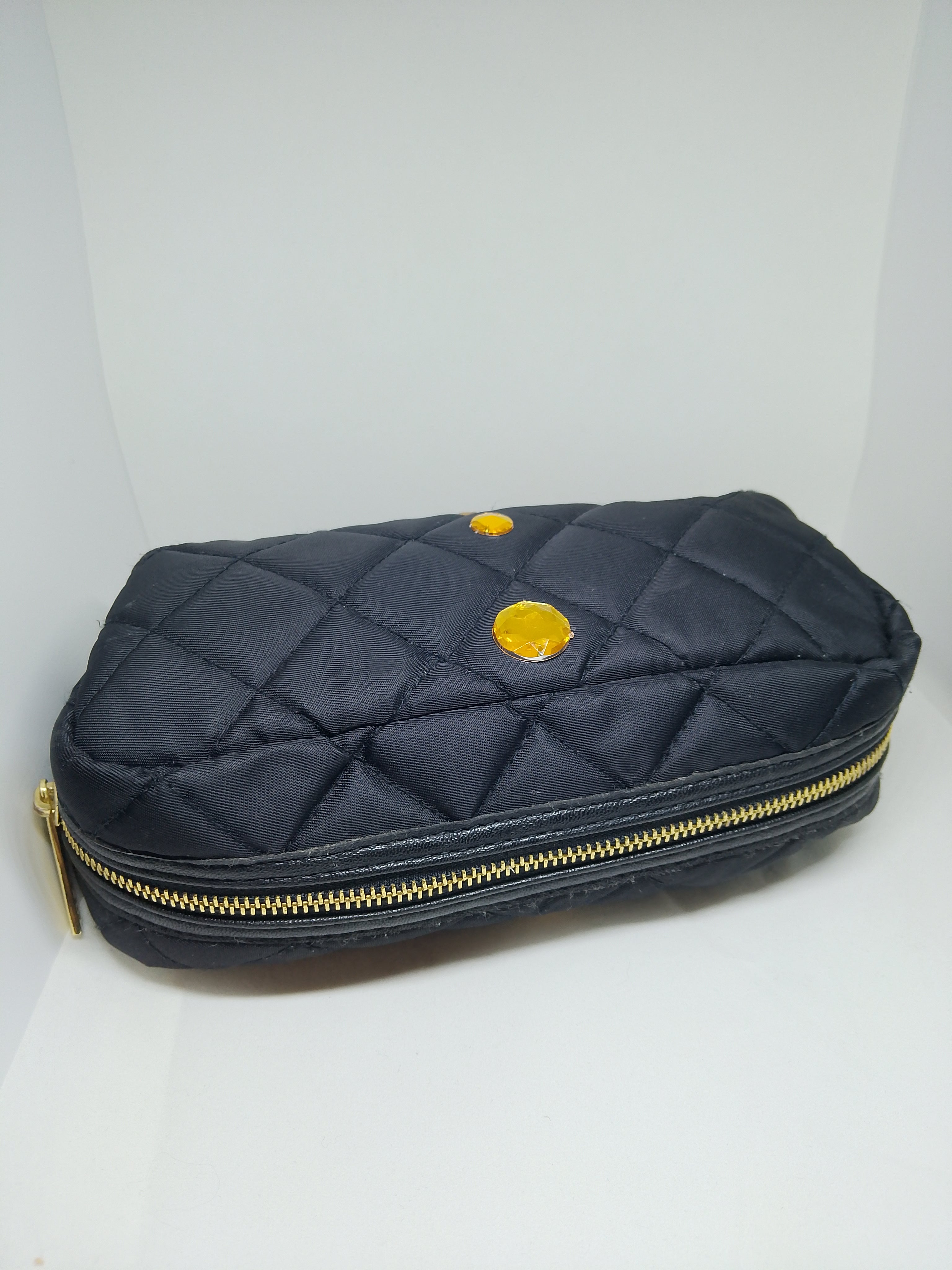 Couture Vanity Quilted Black Make-Up Pouch Zip Up Bag