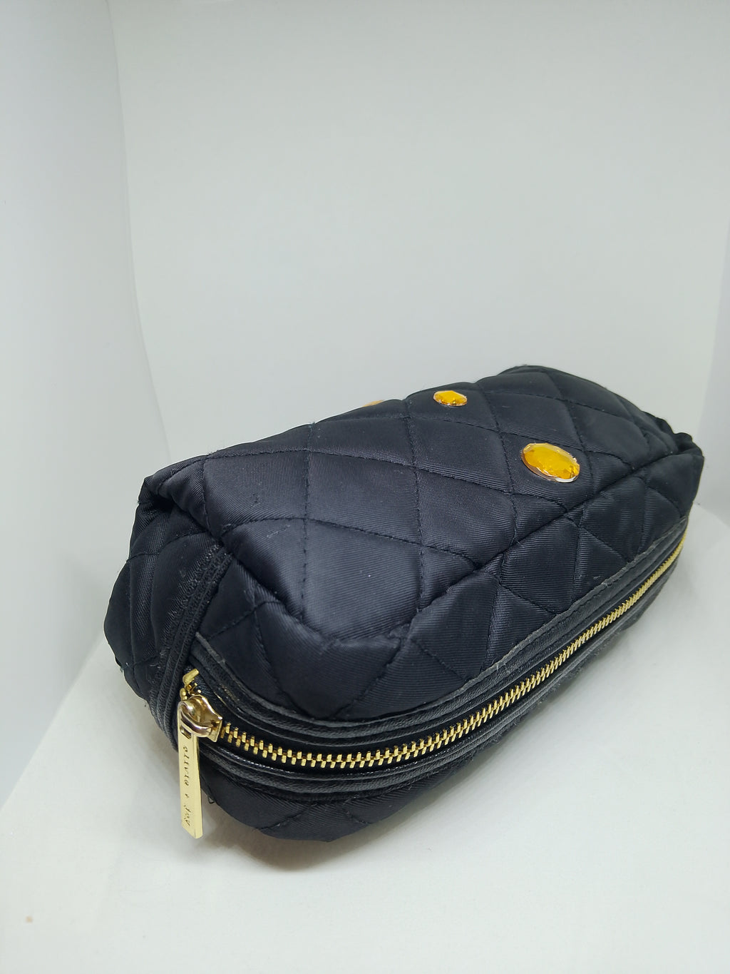 Couture Vanity Quilted Black Make-Up Pouch Zip Up Bag