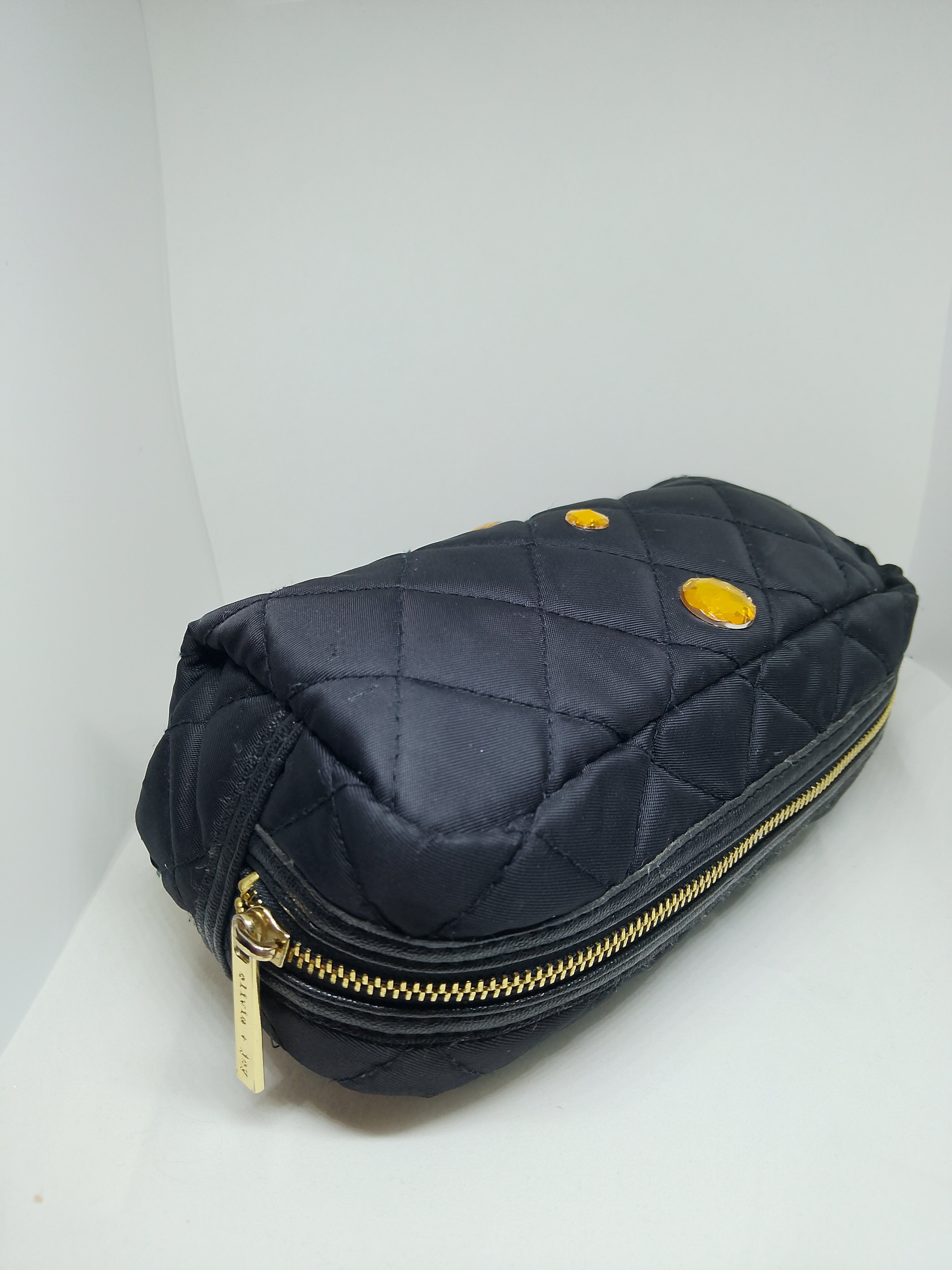Couture Vanity Quilted Black Make-Up Pouch Zip Up Bag