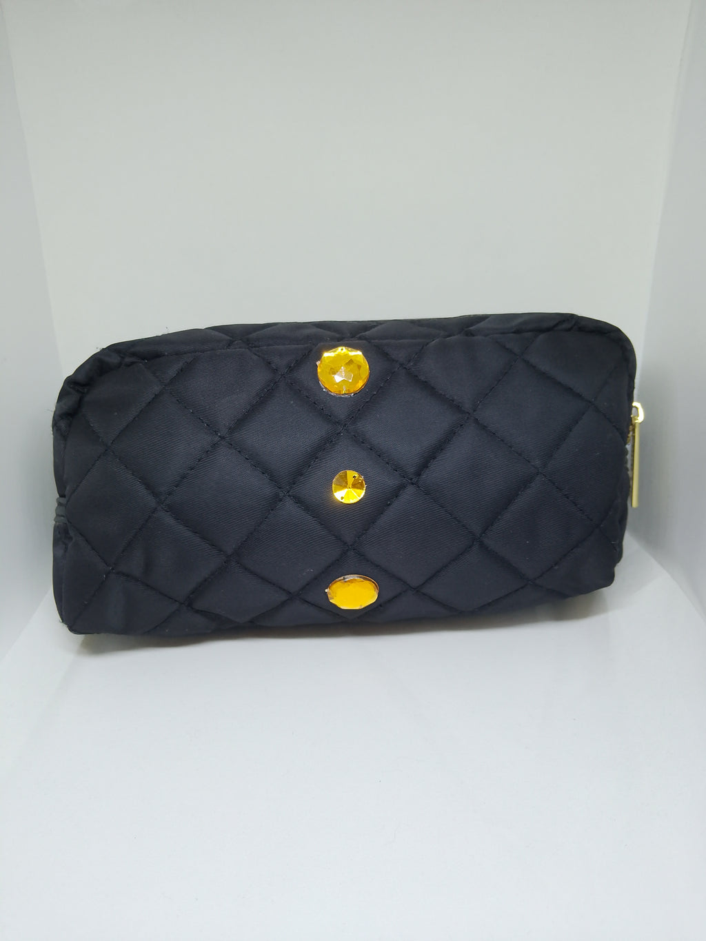 Couture Vanity Quilted Black Make-Up Pouch Zip Up Bag