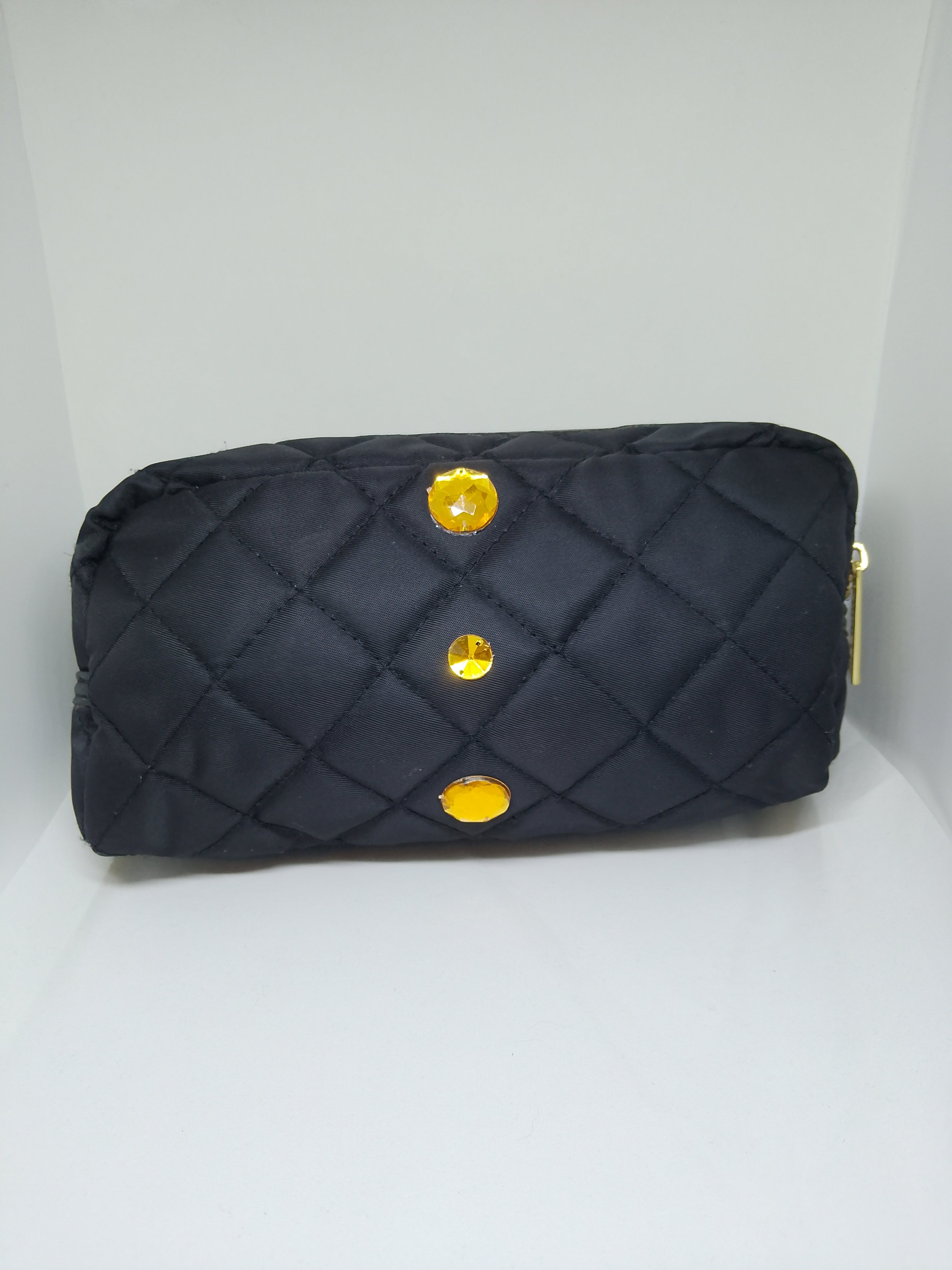 Couture Vanity Quilted Black Make-Up Pouch Zip Up Bag