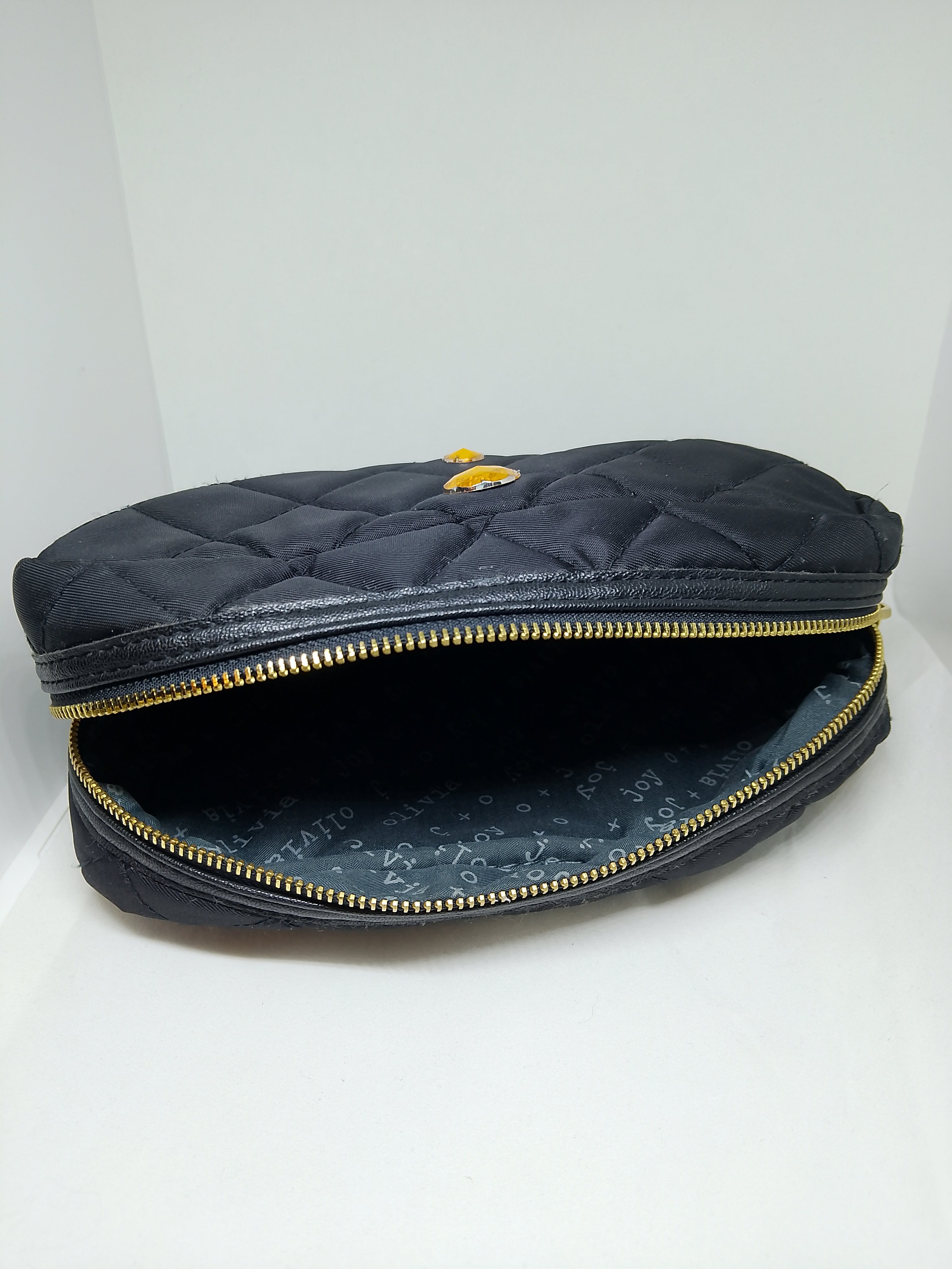 Couture Vanity Quilted Black Make-Up Pouch Zip Up Bag