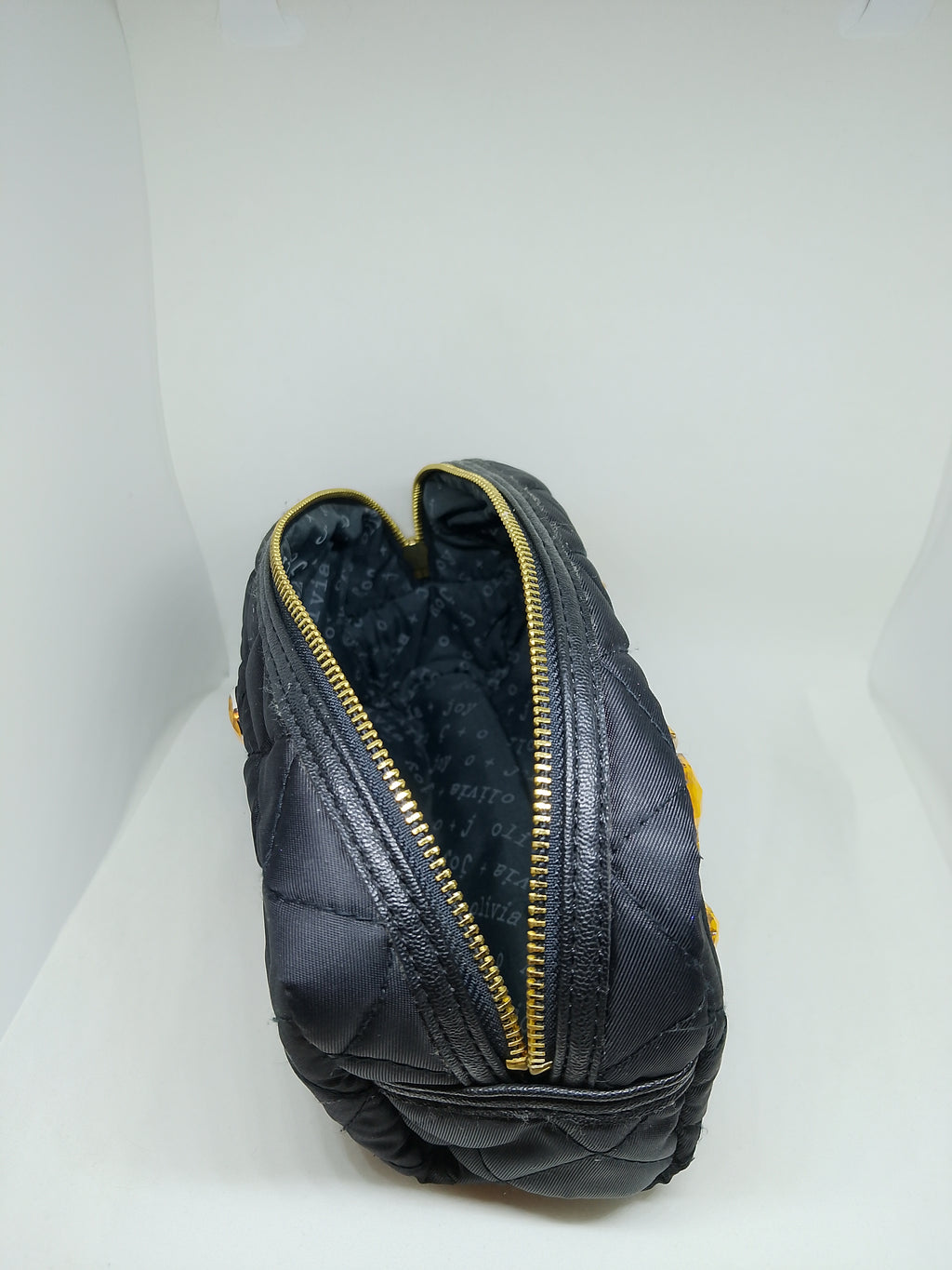 Couture Vanity Quilted Black Make-Up Pouch Zip Up Bag