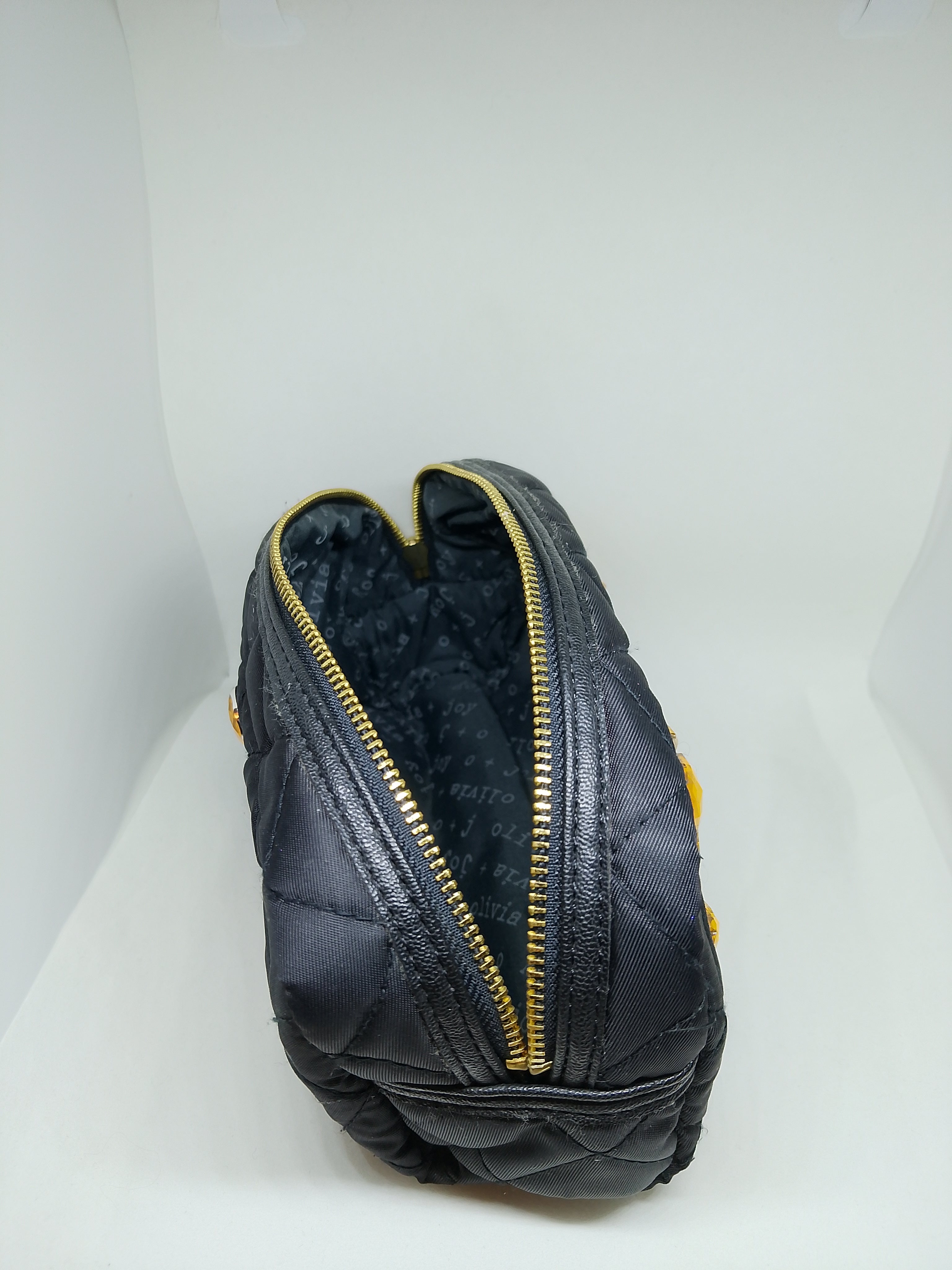 Couture Vanity Quilted Black Make-Up Pouch Zip Up Bag