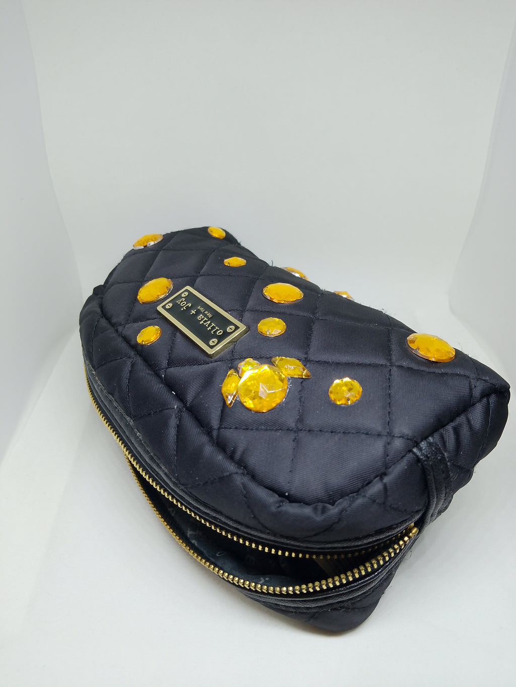 Couture Vanity Quilted Black Make-Up Pouch Zip Up Bag