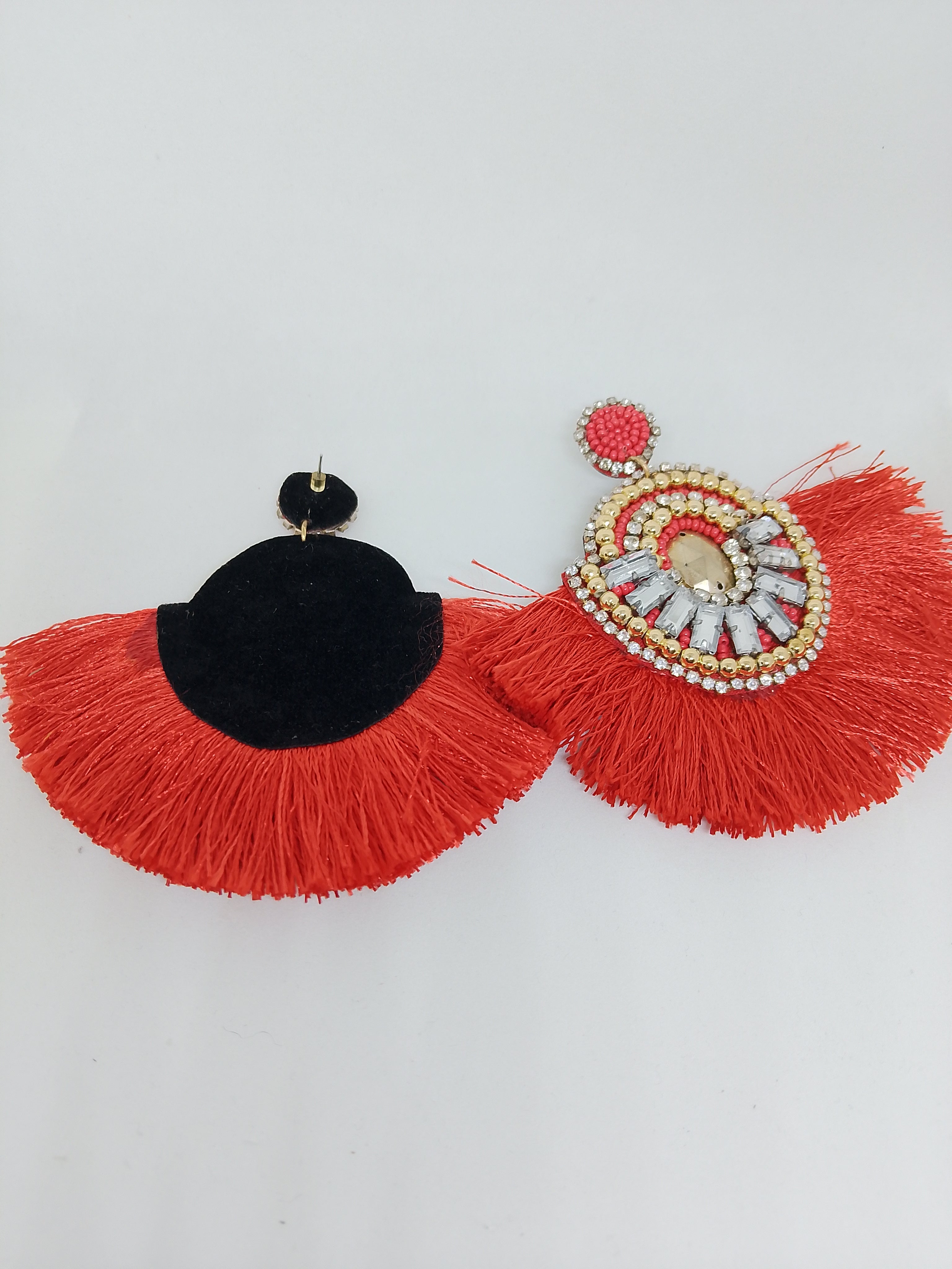 Ruffle Fiery Engine Red Frill Dangle Sway Earrings