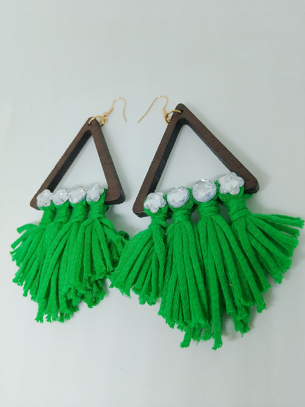 Floral Green Frill On The Scenic Mountain Triangle Drop Earrings