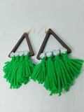 Floral Green Frill On The Scenic Mountain Triangle Drop Earrings