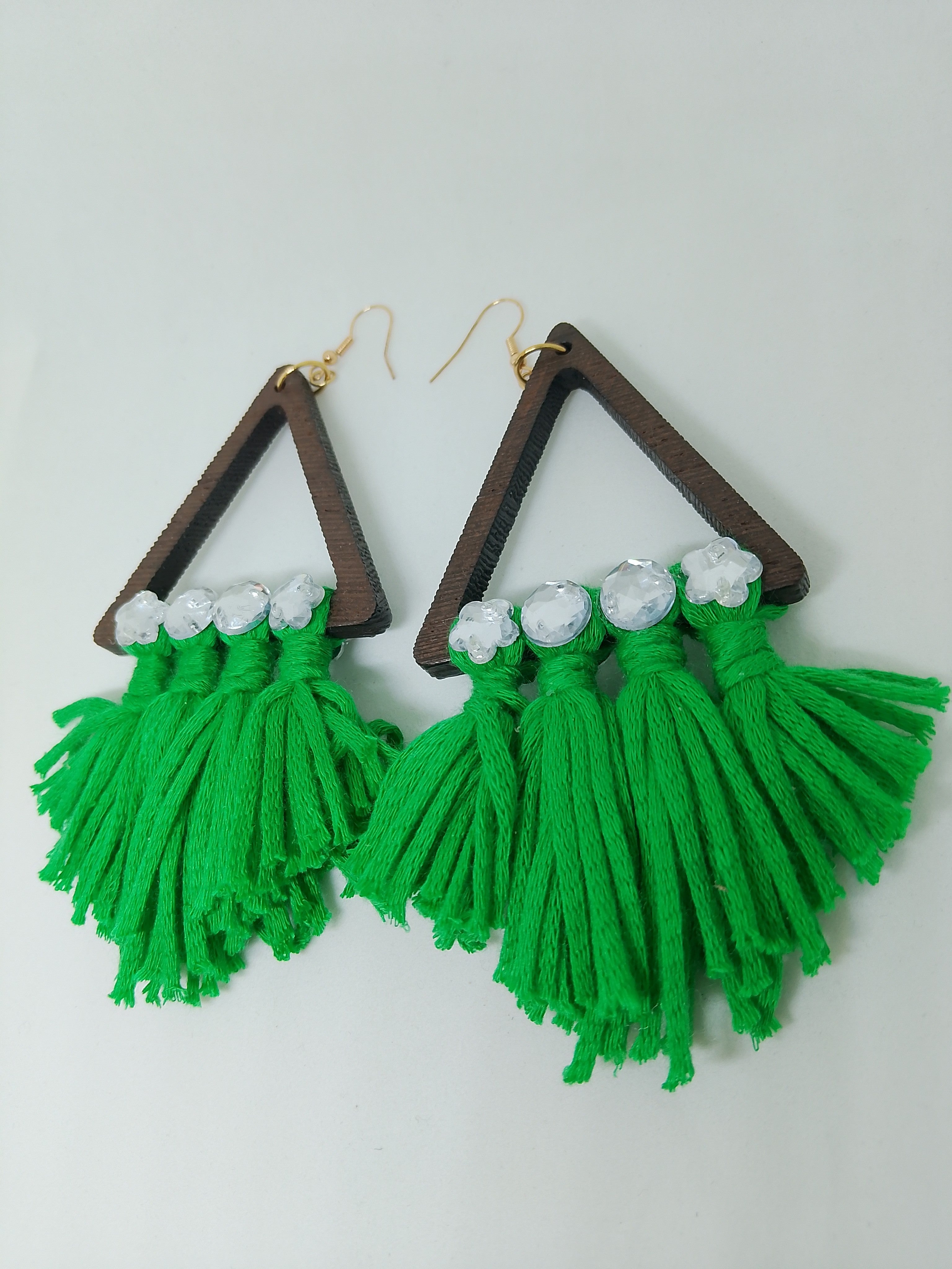 Floral Green Frill On The Scenic Mountain Triangle Drop Earrings