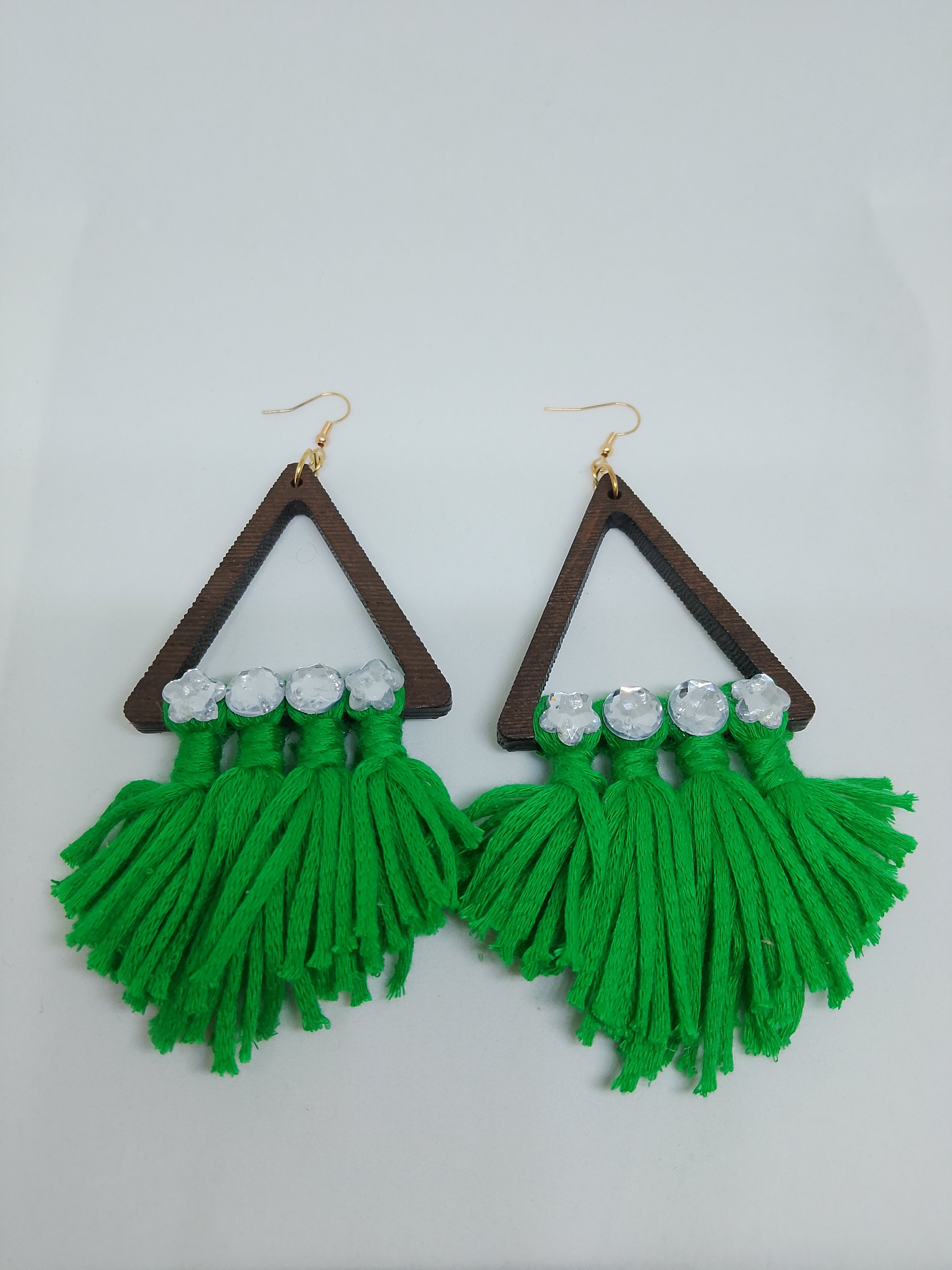 Floral Green Frill On The Scenic Mountain Triangle Drop Earrings