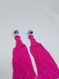 Electric Hot Pink Blushing Bloom Long Tassel Dangle Drop Earrings