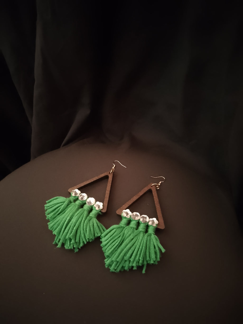 Floral Green Frill On The Scenic Mountain Triangle Drop Earrings