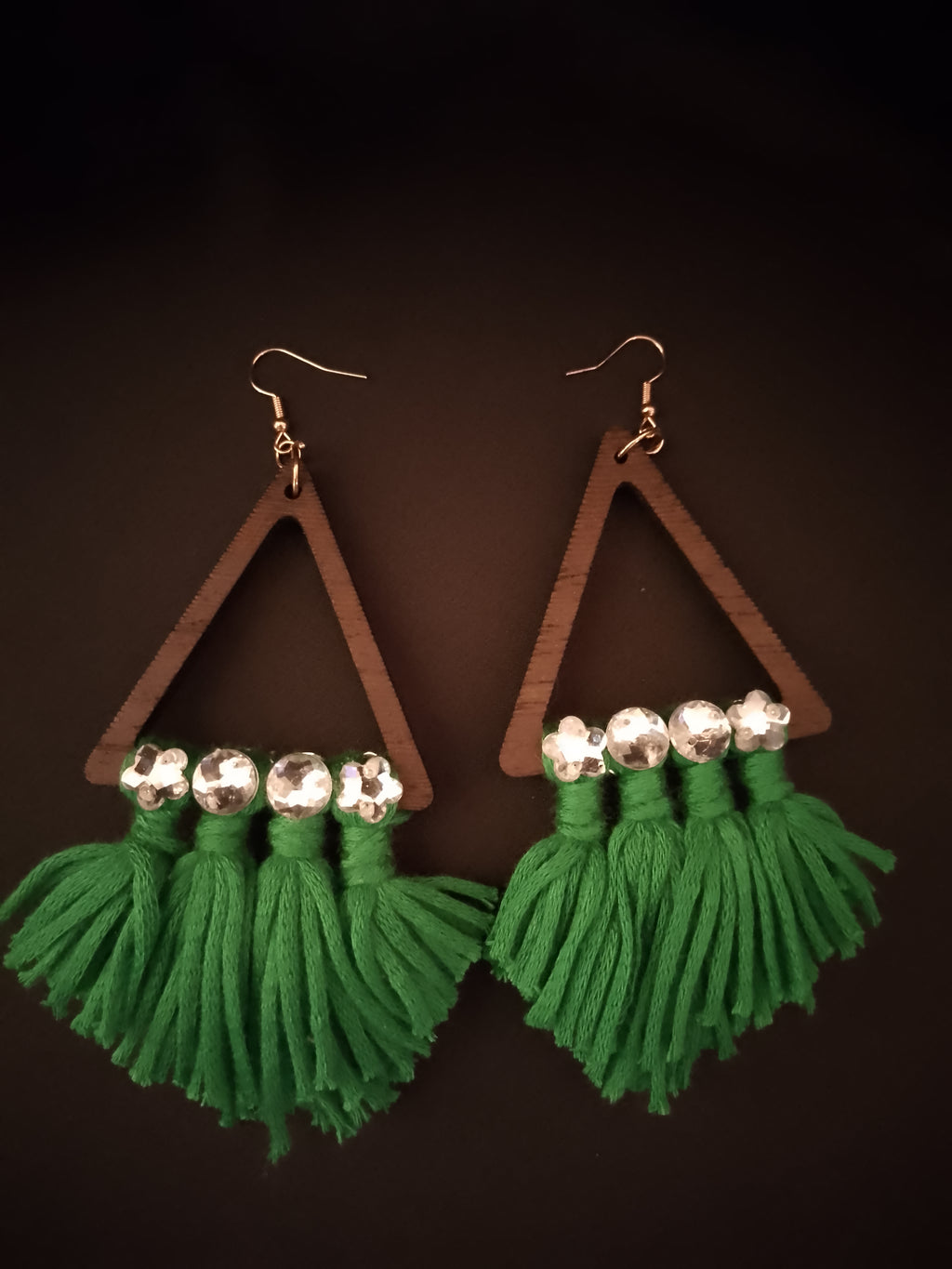 Floral Green Frill On The Scenic Mountain Triangle Drop Earrings