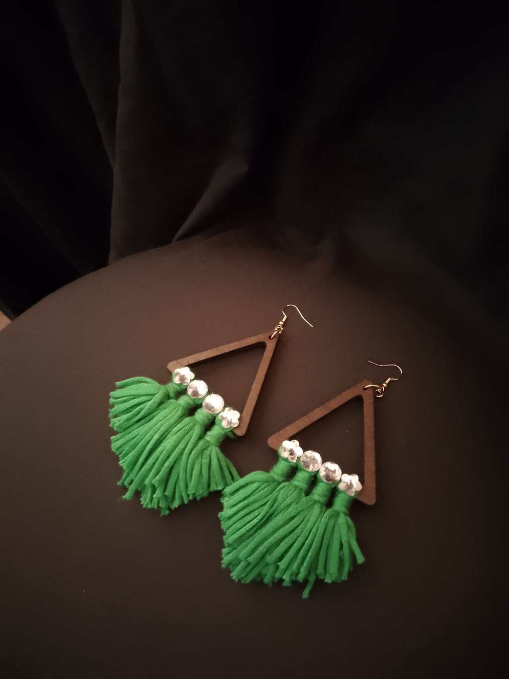 Floral Green Frill On The Scenic Mountain Triangle Drop Earrings