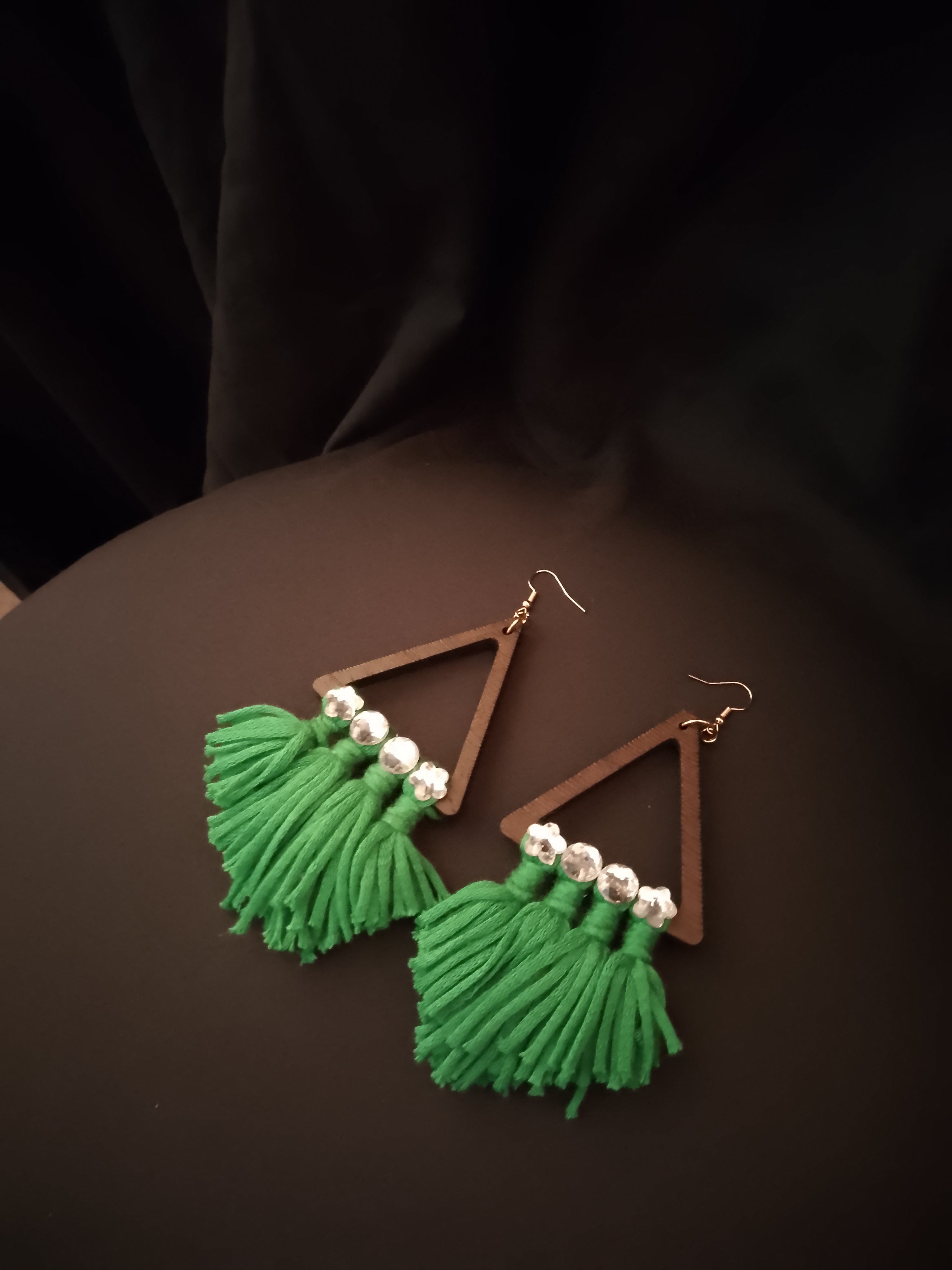 Floral Green Frill On The Scenic Mountain Triangle Drop Earrings