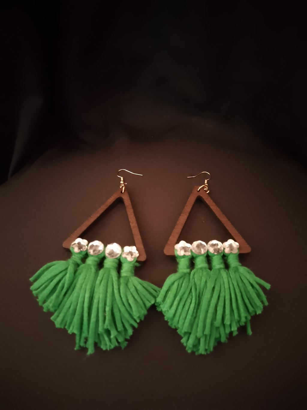 Floral Green Frill On The Scenic Mountain Triangle Drop Earrings
