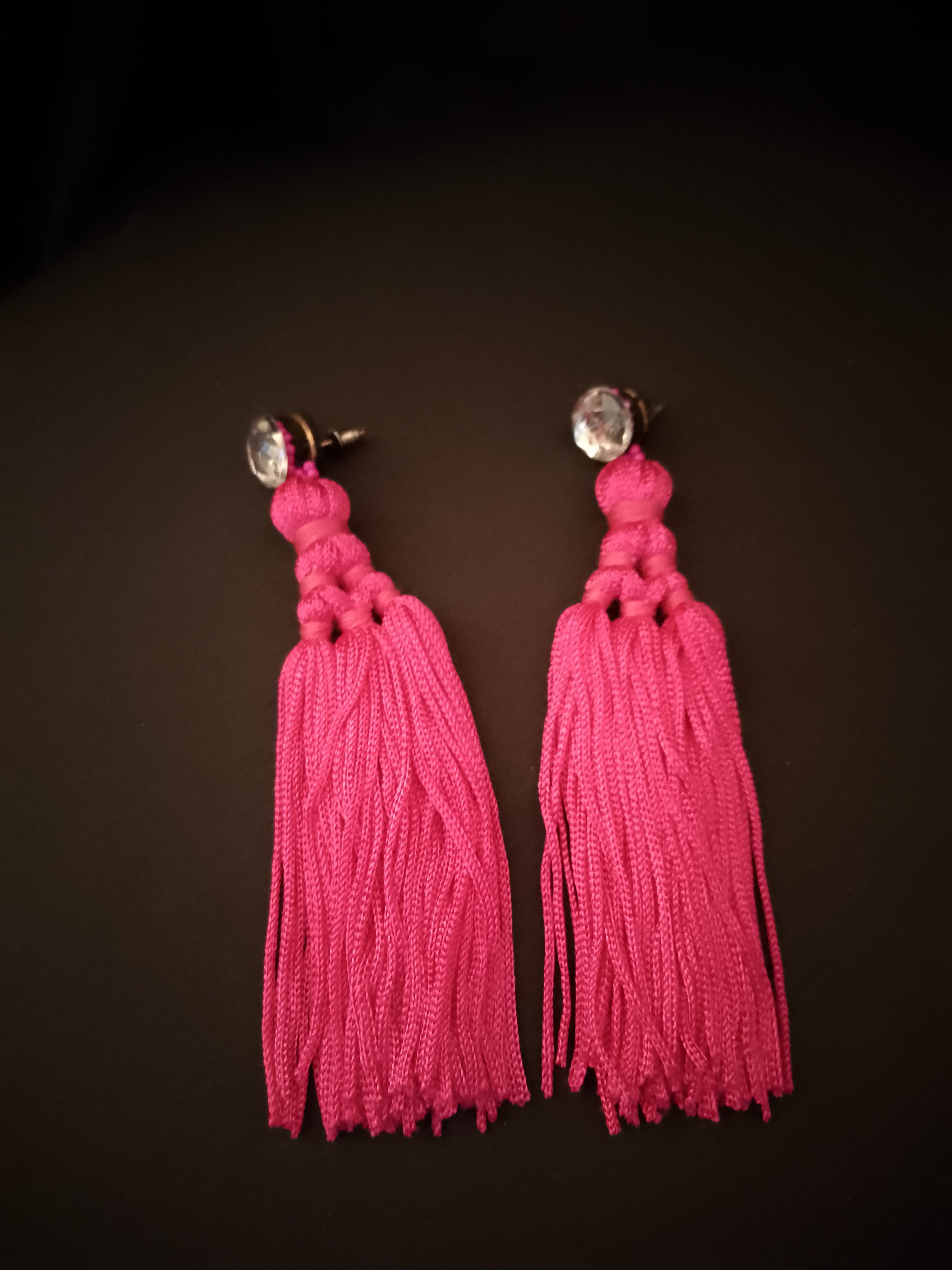Electric Hot Pink Blushing Bloom Long Tassel Dangle Drop Earrings