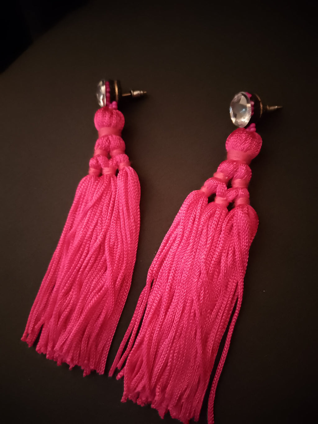 Electric Hot Pink Blushing Bloom Long Tassel Dangle Drop Earrings