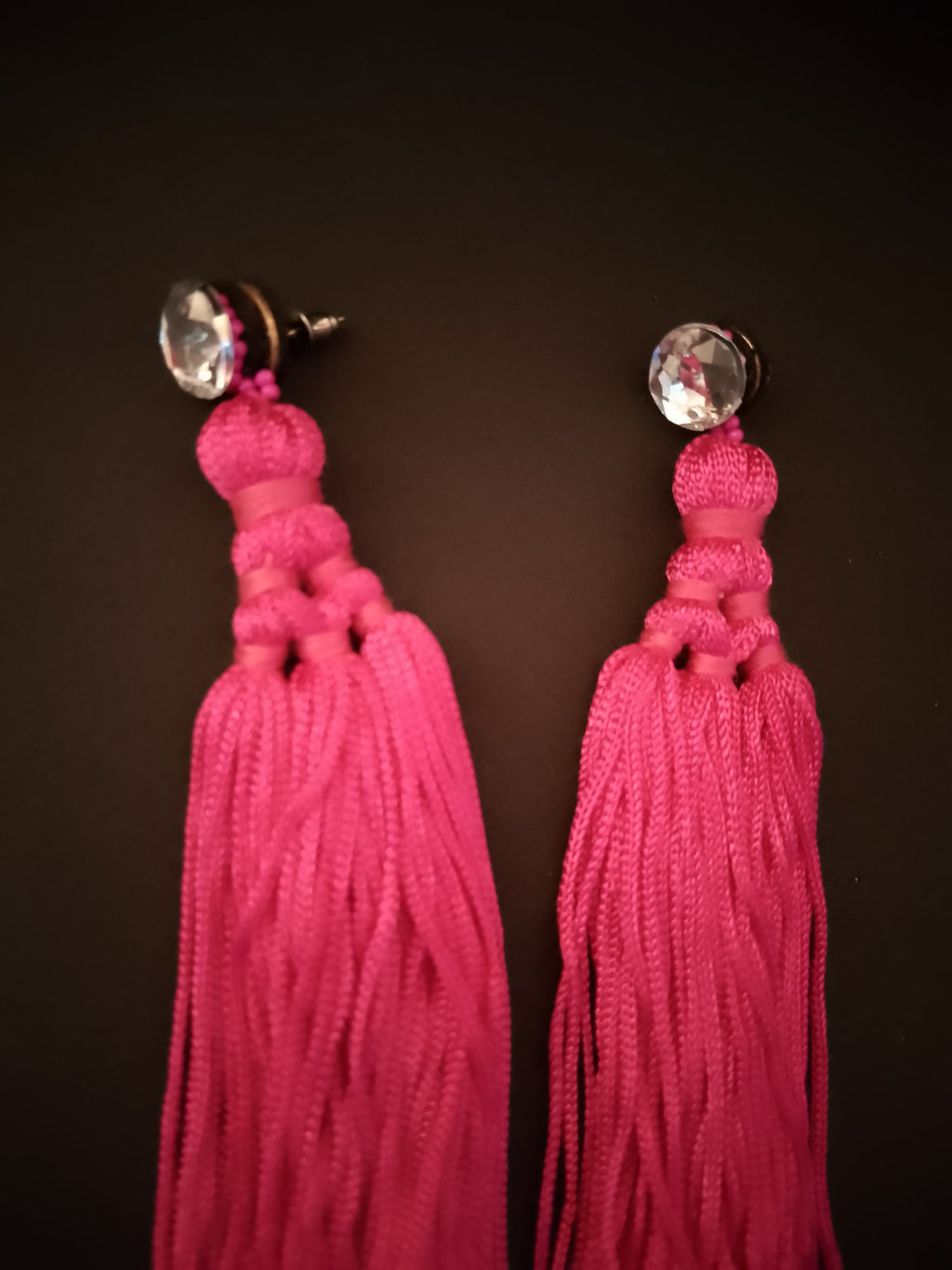 Electric Hot Pink Blushing Bloom Long Tassel Dangle Drop Earrings