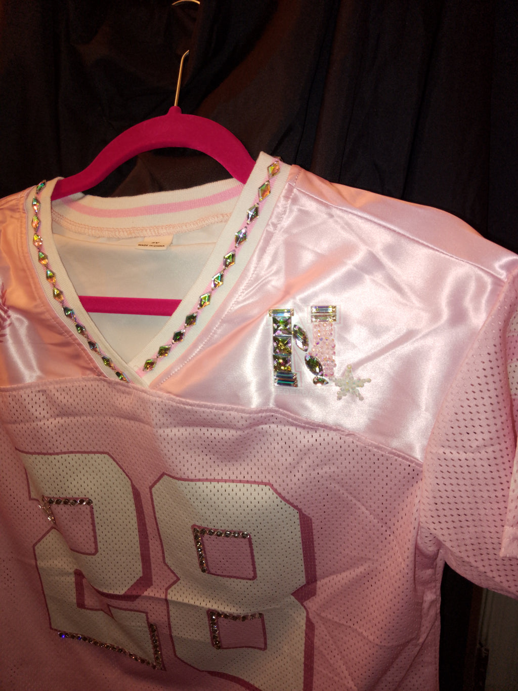 Iconic Jeweled Embellished Pink Frost Mesh Girl's Sports Short Sleeve Jersey