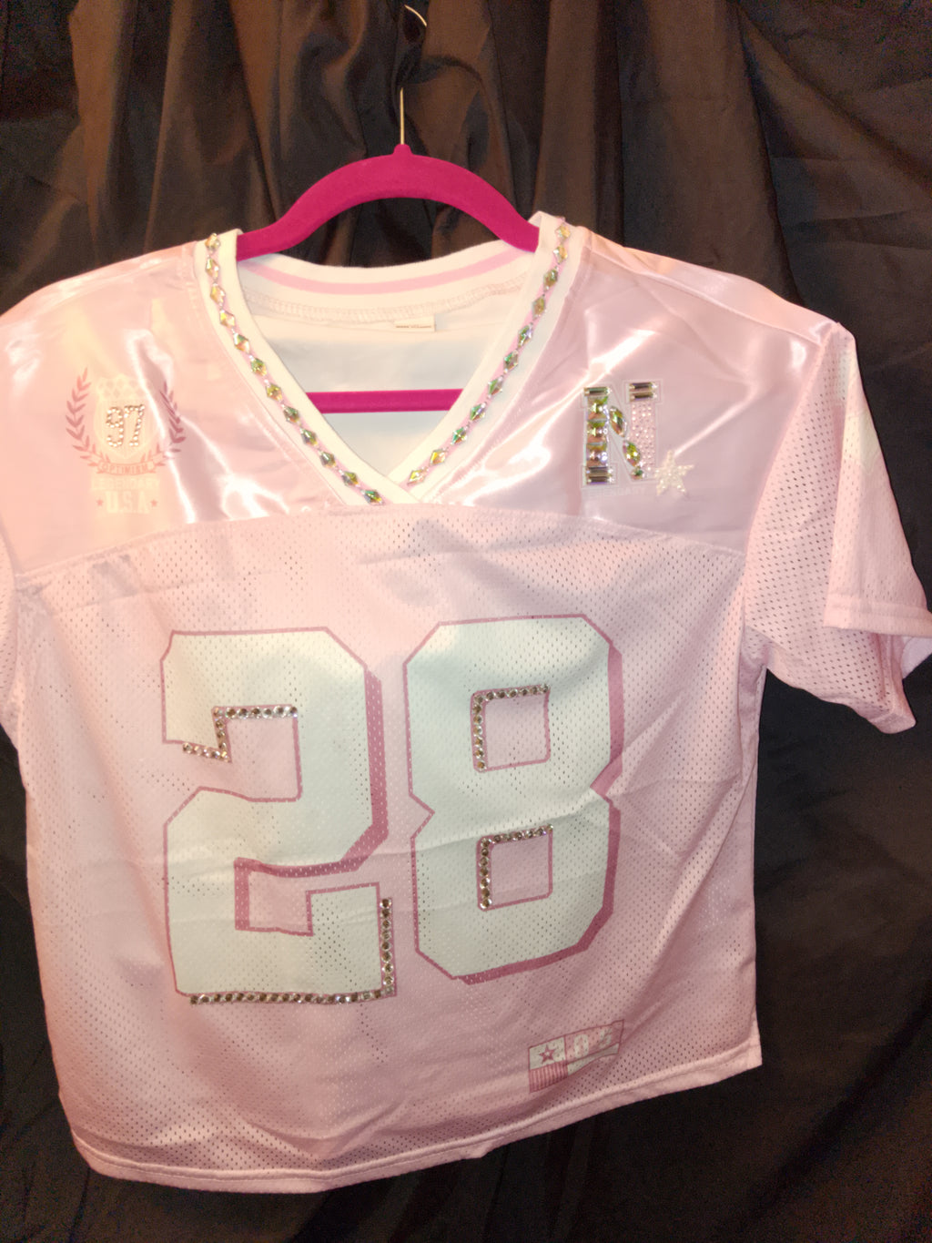 Iconic Jeweled Embellished Pink Frost Mesh Girl's Sports Short Sleeve Jersey