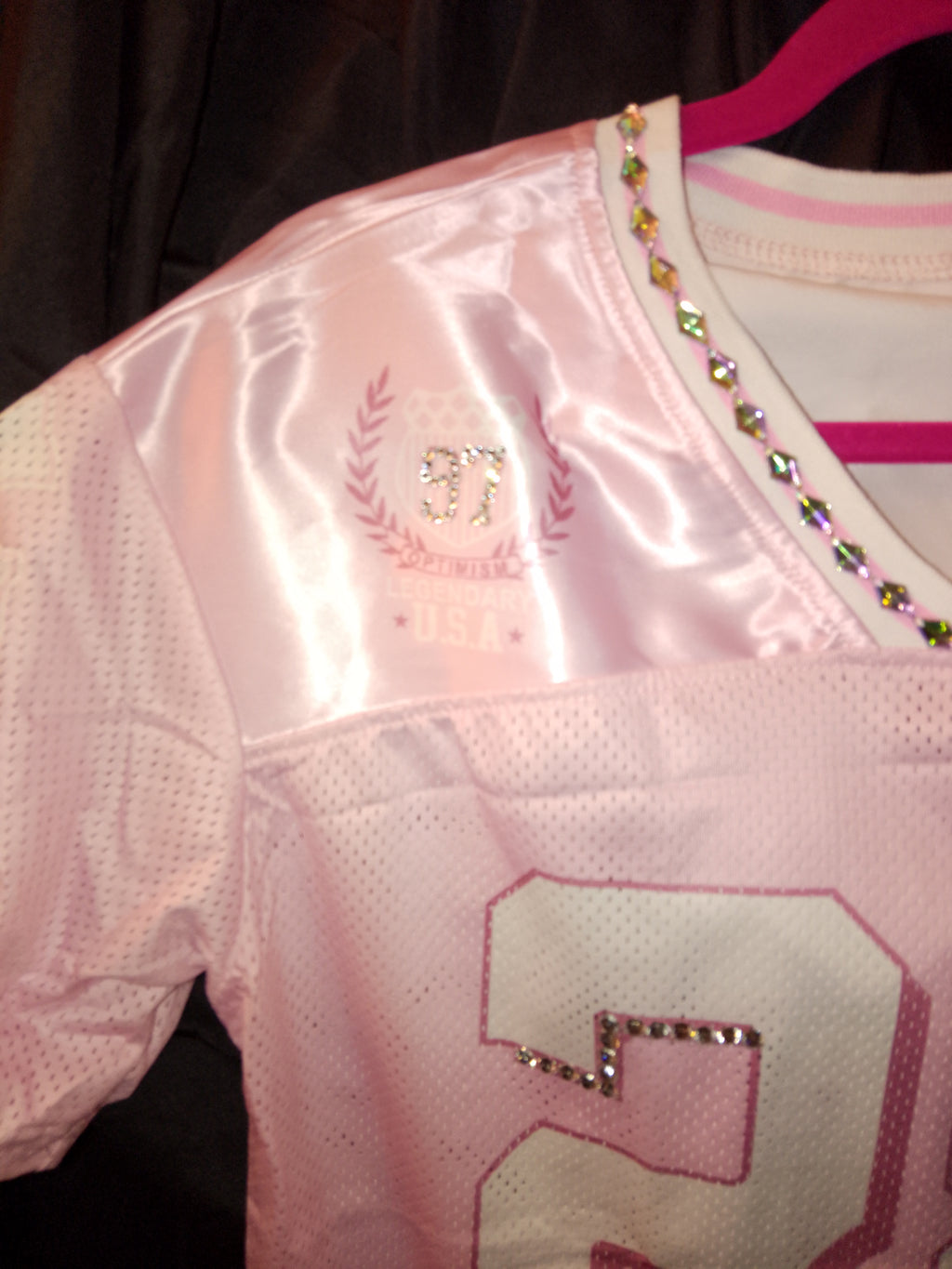 Iconic Jeweled Embellished Pink Frost Mesh Girl's Sports Short Sleeve Jersey